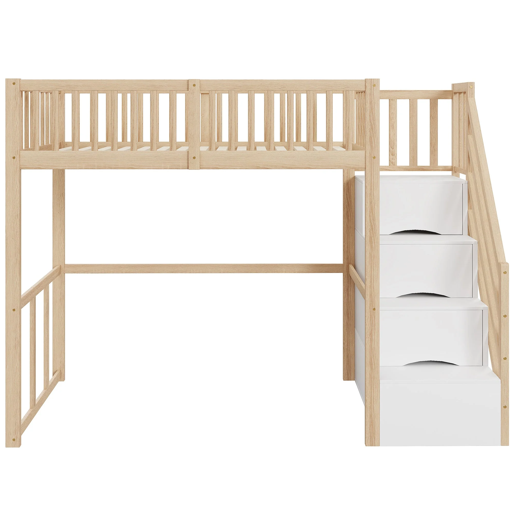 Loft Bed 90x200 Safety Storage Ladder, Solid Pine Wood - Image 8
