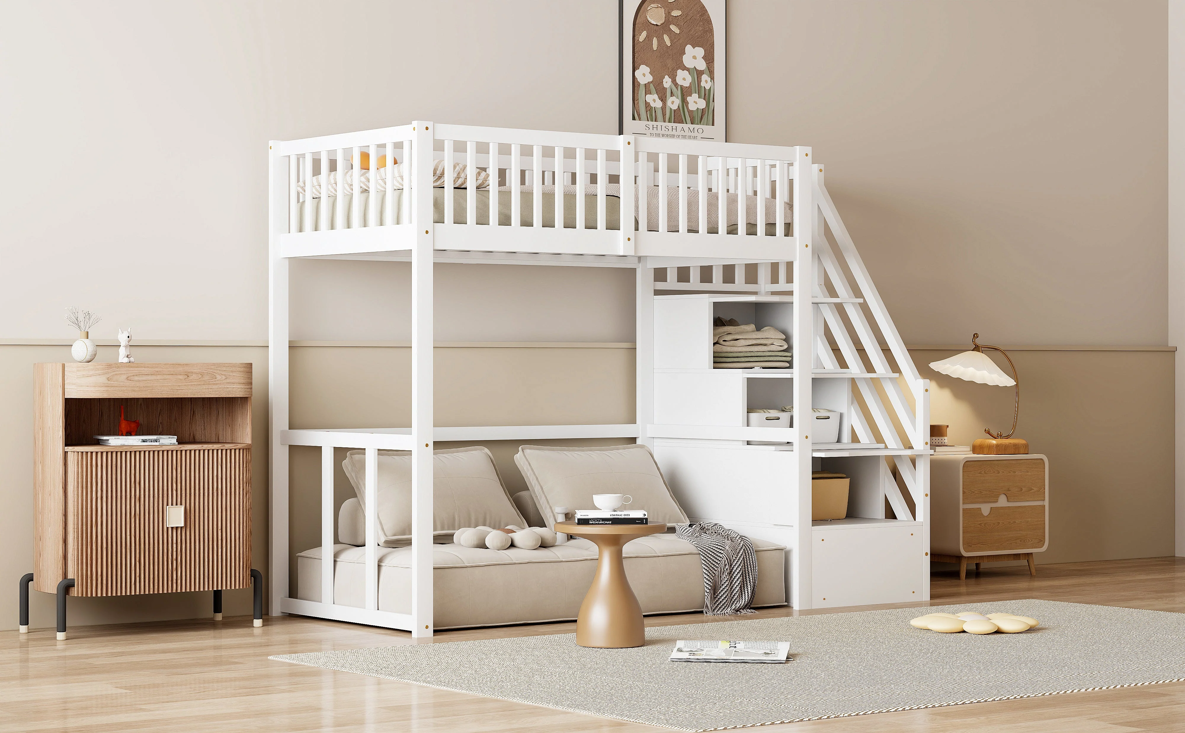 Loft Bed 90x200 Safety Storage Ladder Solid Pine Wood, White - Image 4