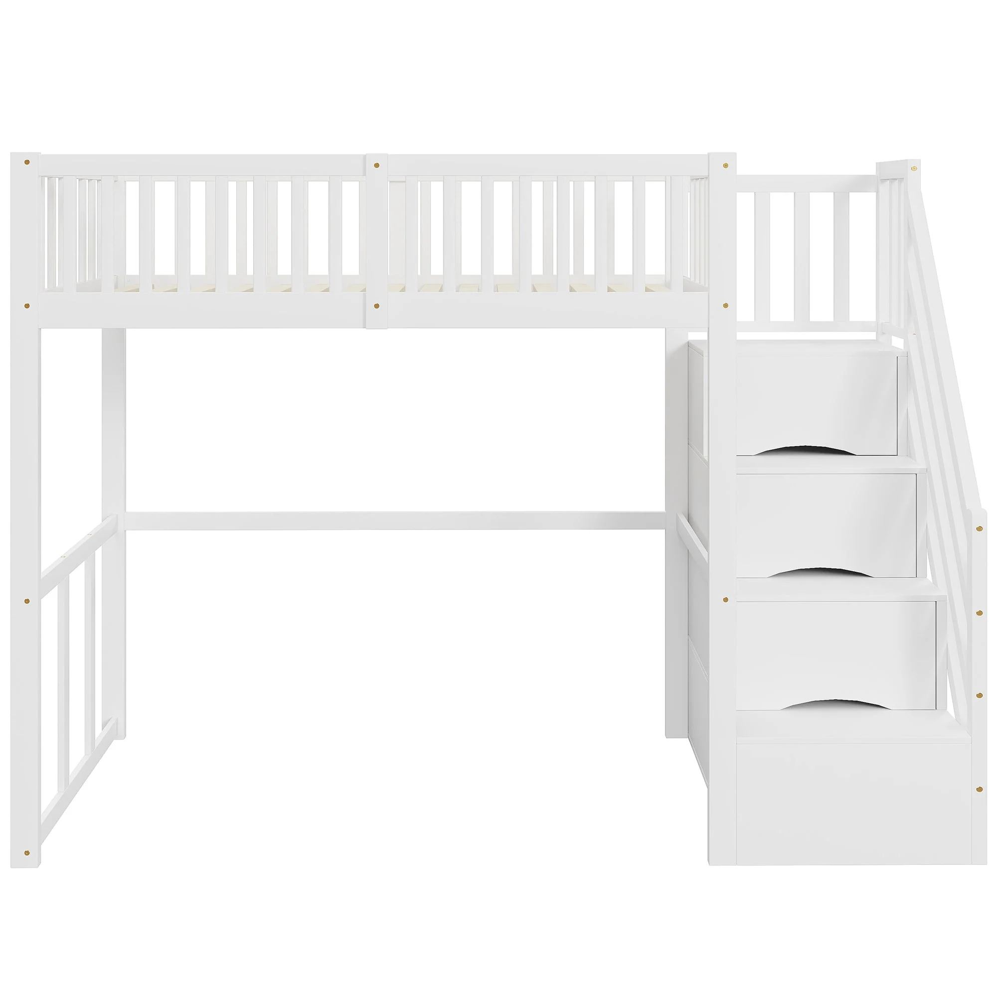 Loft Bed 90x200 Safety Storage Ladder Solid Pine Wood, White - Image 8