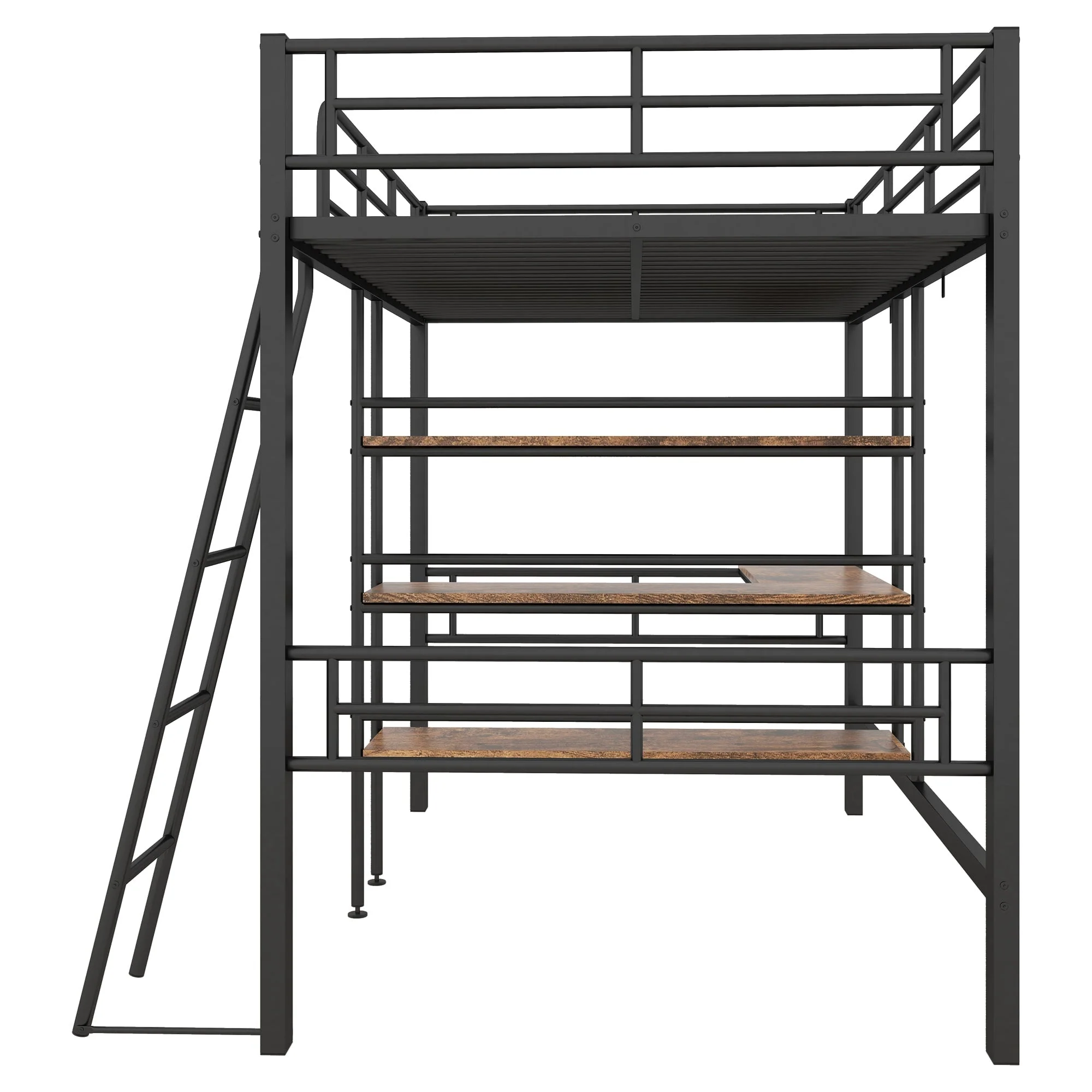 Loft Bed 90x200cm Iron Frame with Desk Multiple Shelves Black - Image 9