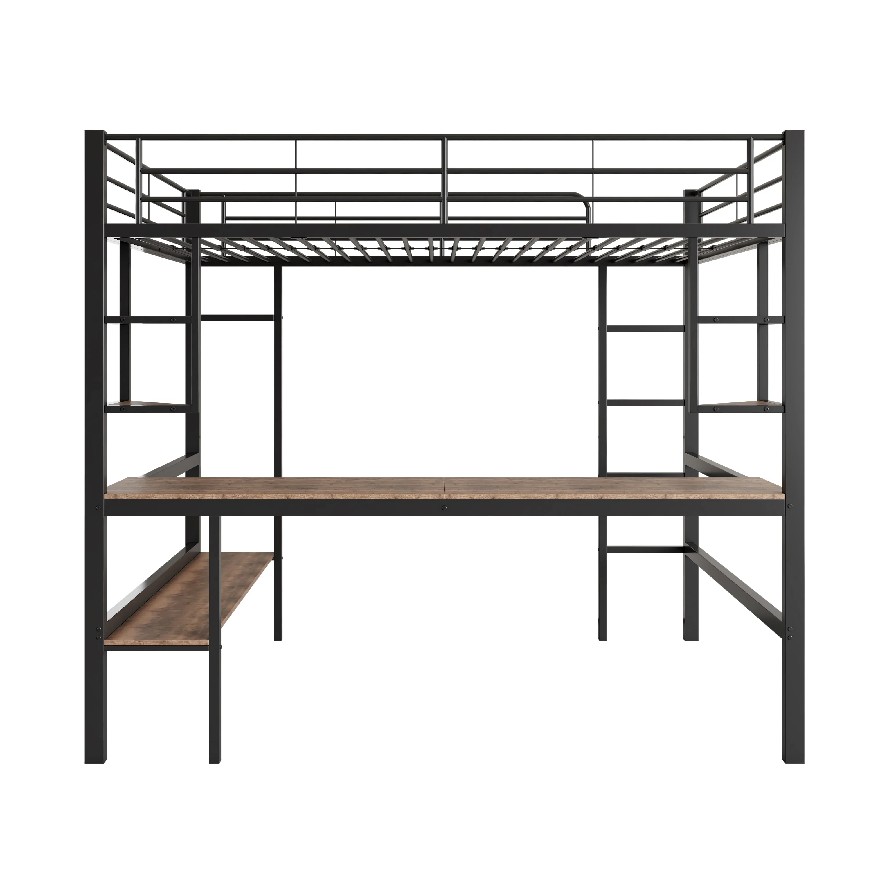 Loft Bed 90x200cm Metal Frame Desk & Bookcase - Black - Image 6