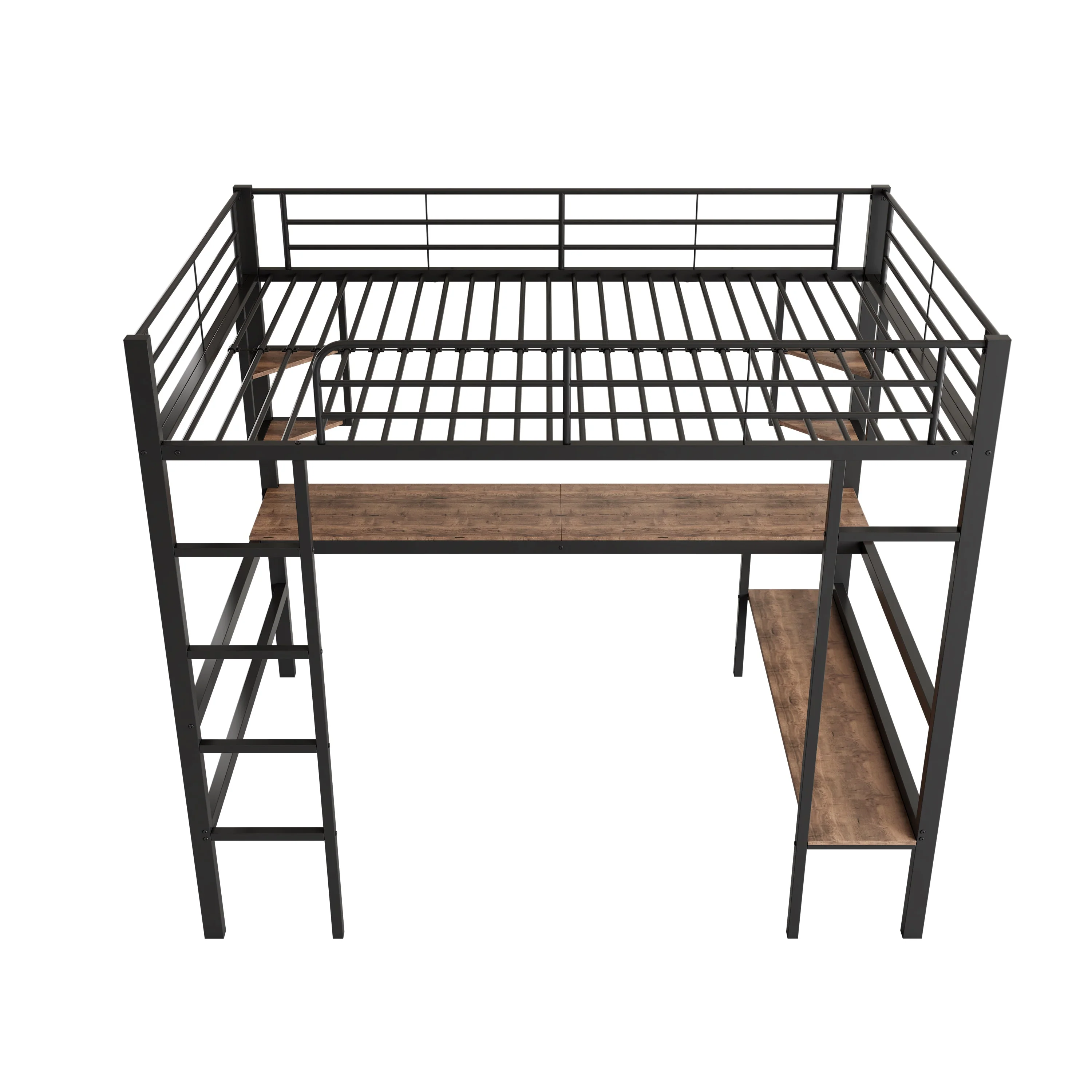 Loft Bed 90x200cm Metal Frame Desk & Bookcase - Black - Image 9
