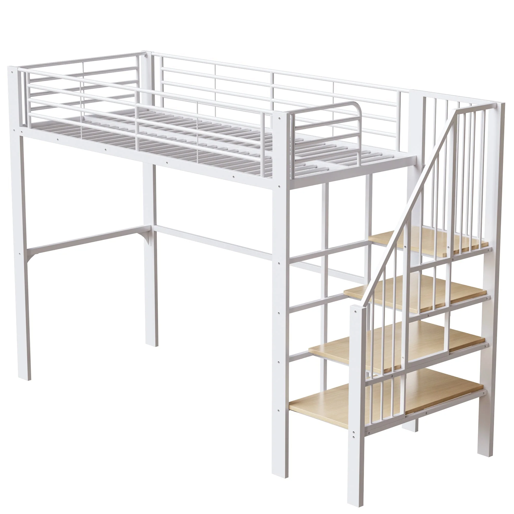 Loft Bed 90x200cm Spacious Storage Under Bed Stairs - Metal Construction - Image 9