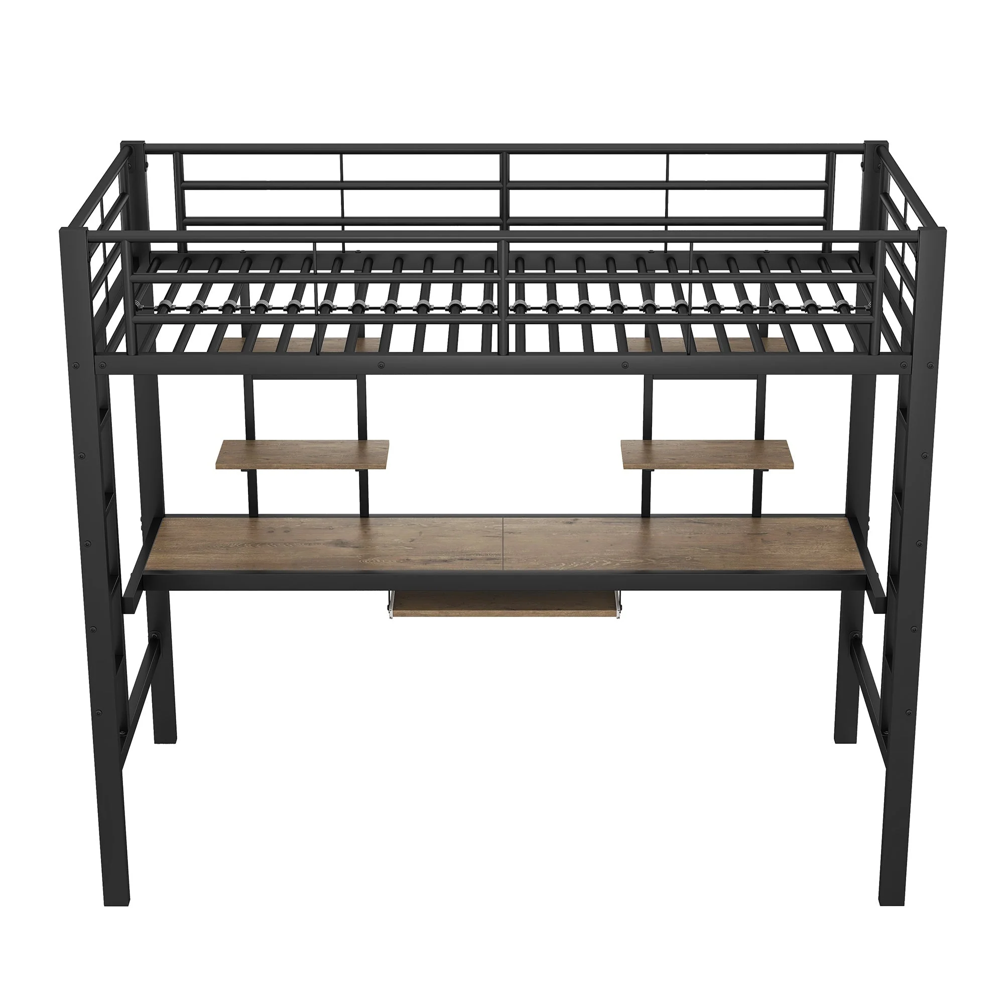 Loft Bed 90x200cm with Desk and 2 Bookshelves - Black Metal - Image 8