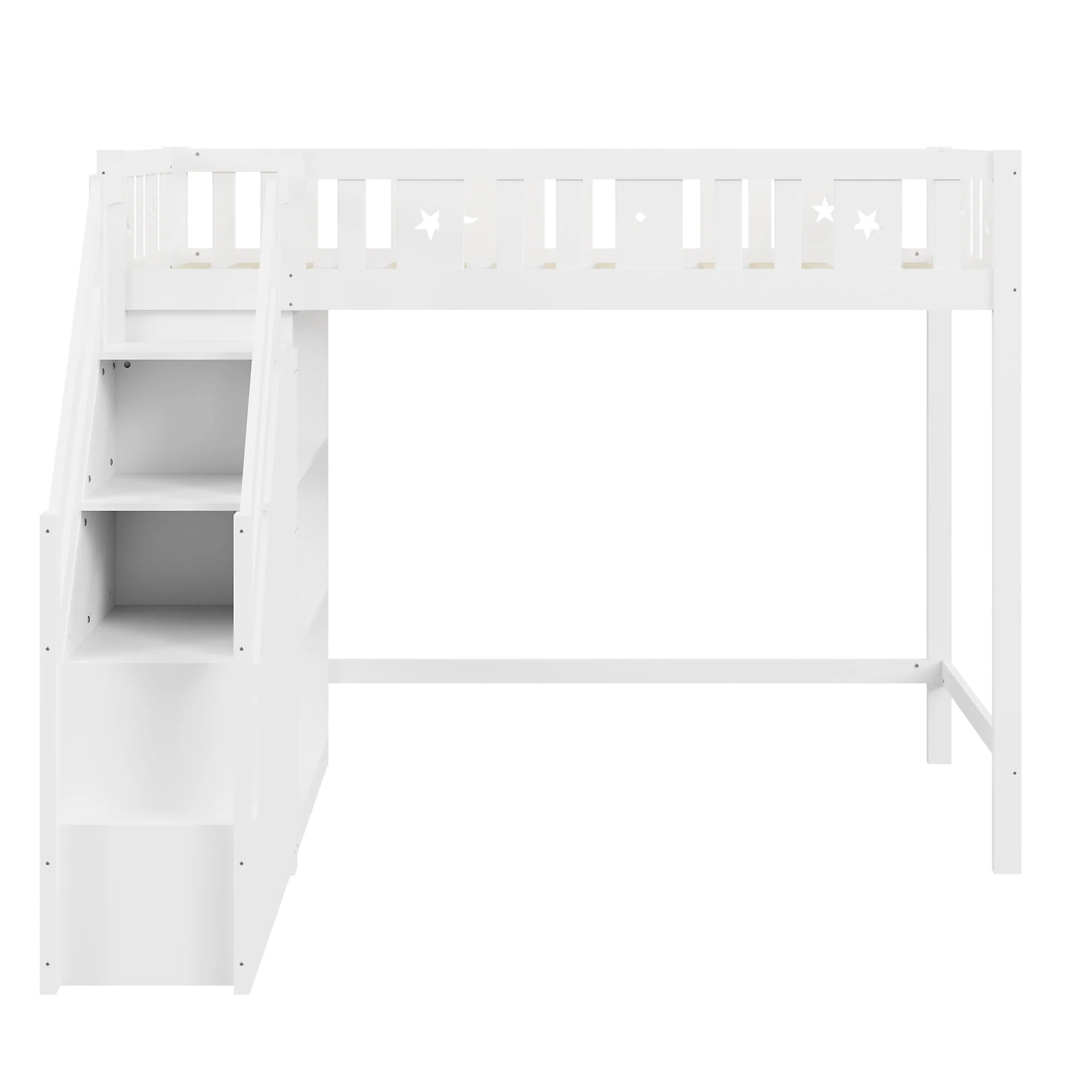 Loft Bed 90x200cm with Storage Ladder and Shelves, Solid Wood Frame, White - Image 6
