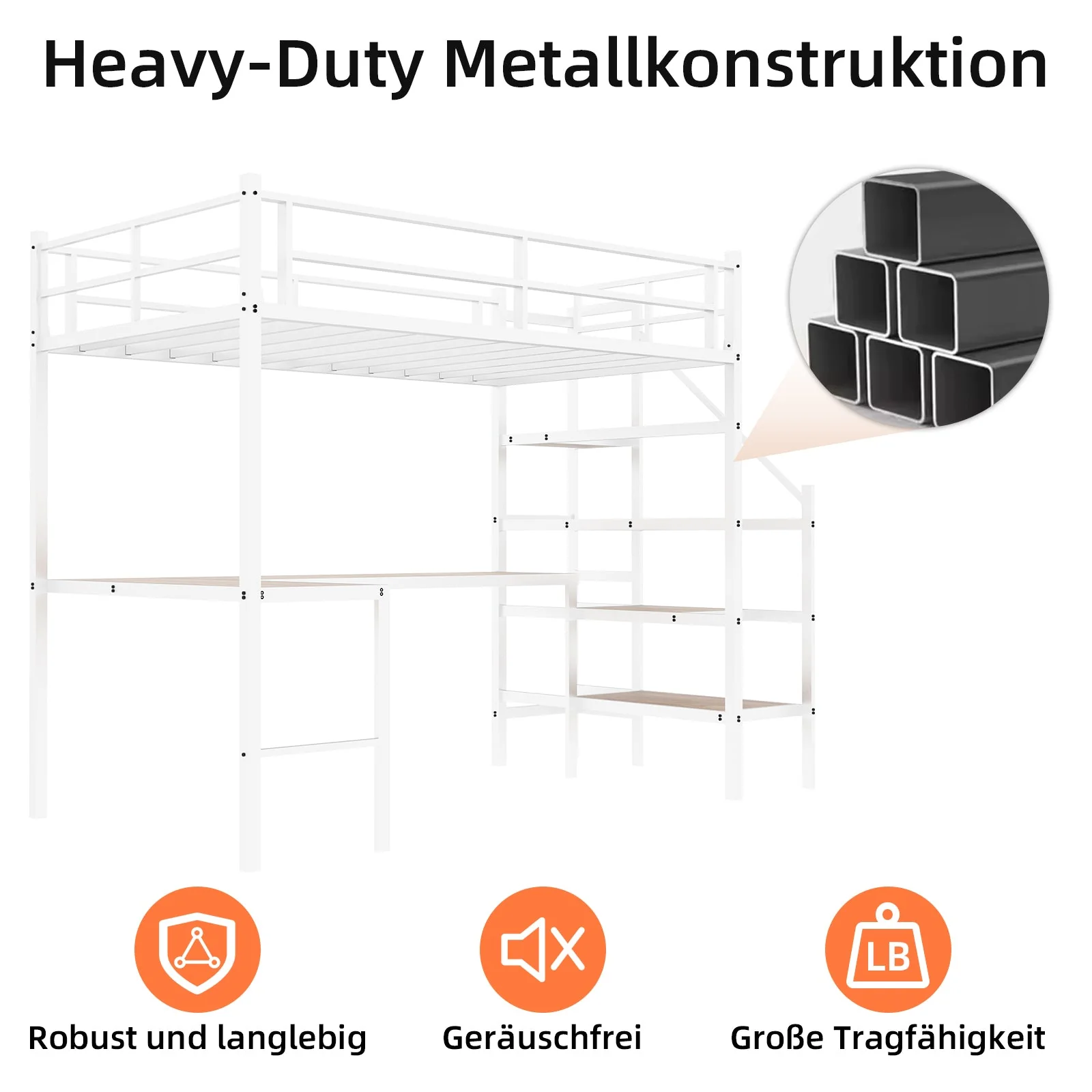 Loft Bed, L-Shaped Desk, Storage & Stairs, Sturdy Frame - Image 7