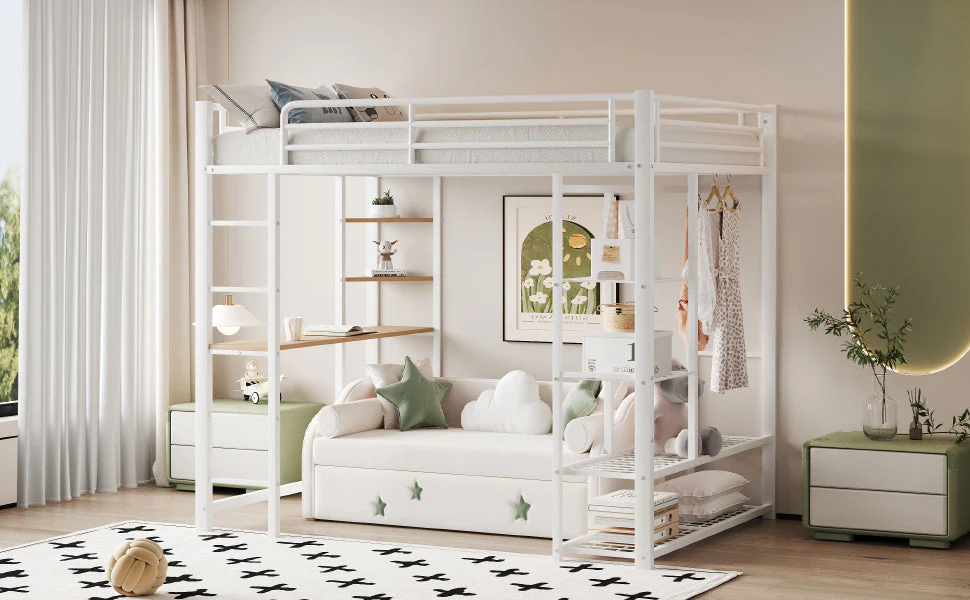 Loft Bed, Ladder & Table, Storage, White - Image 10