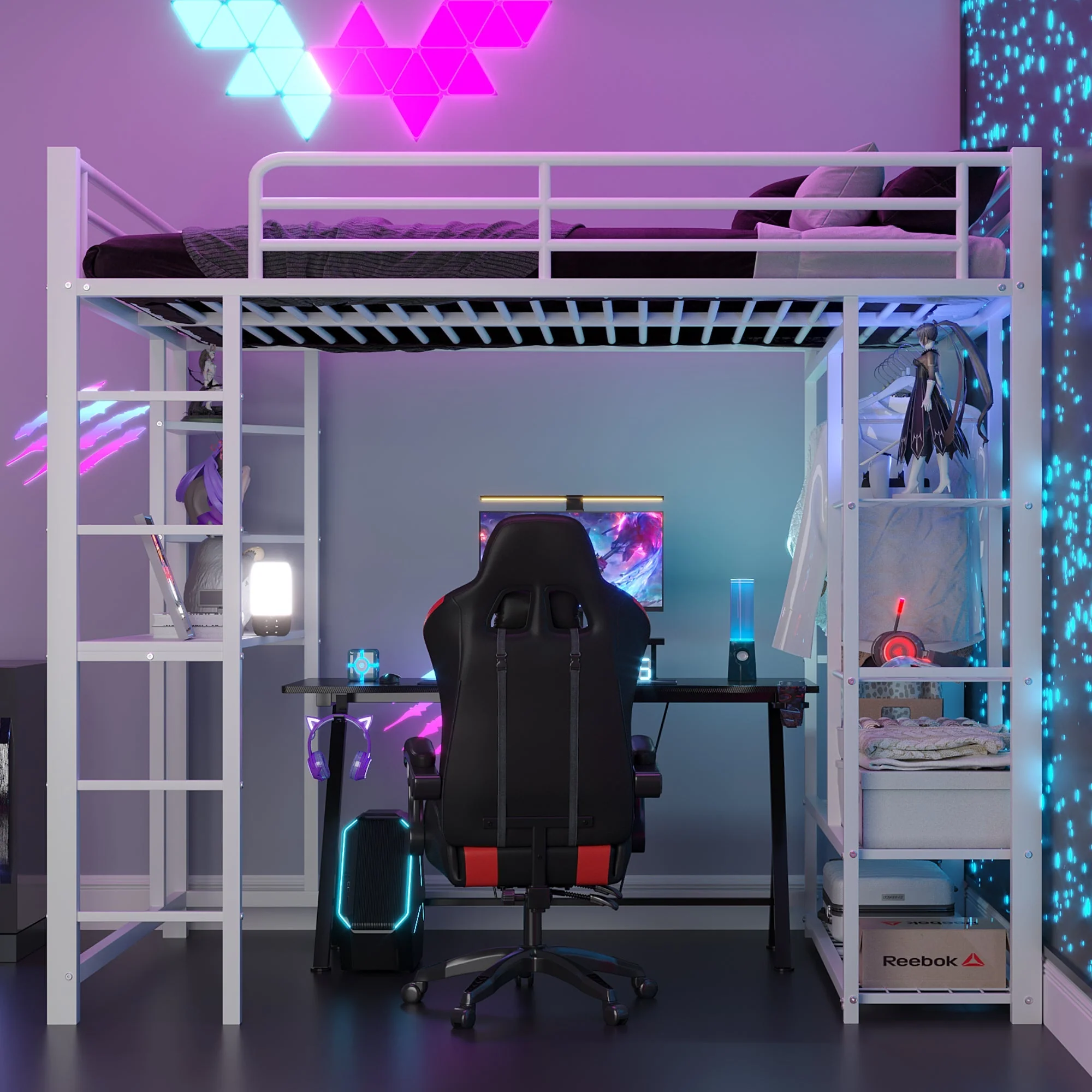 Loft Bed, Ladder & Table, Storage, White - Image 2