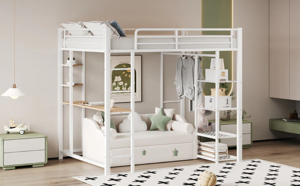 Loft Bed, Ladder & Table, Storage, White - Image 8