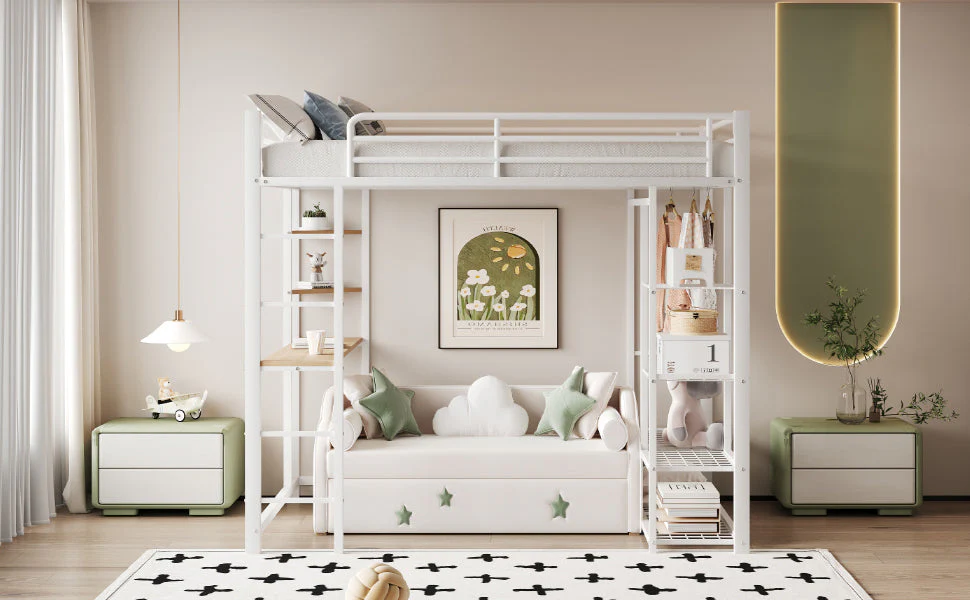Loft Bed, Ladder & Table, Storage, White - Image 9