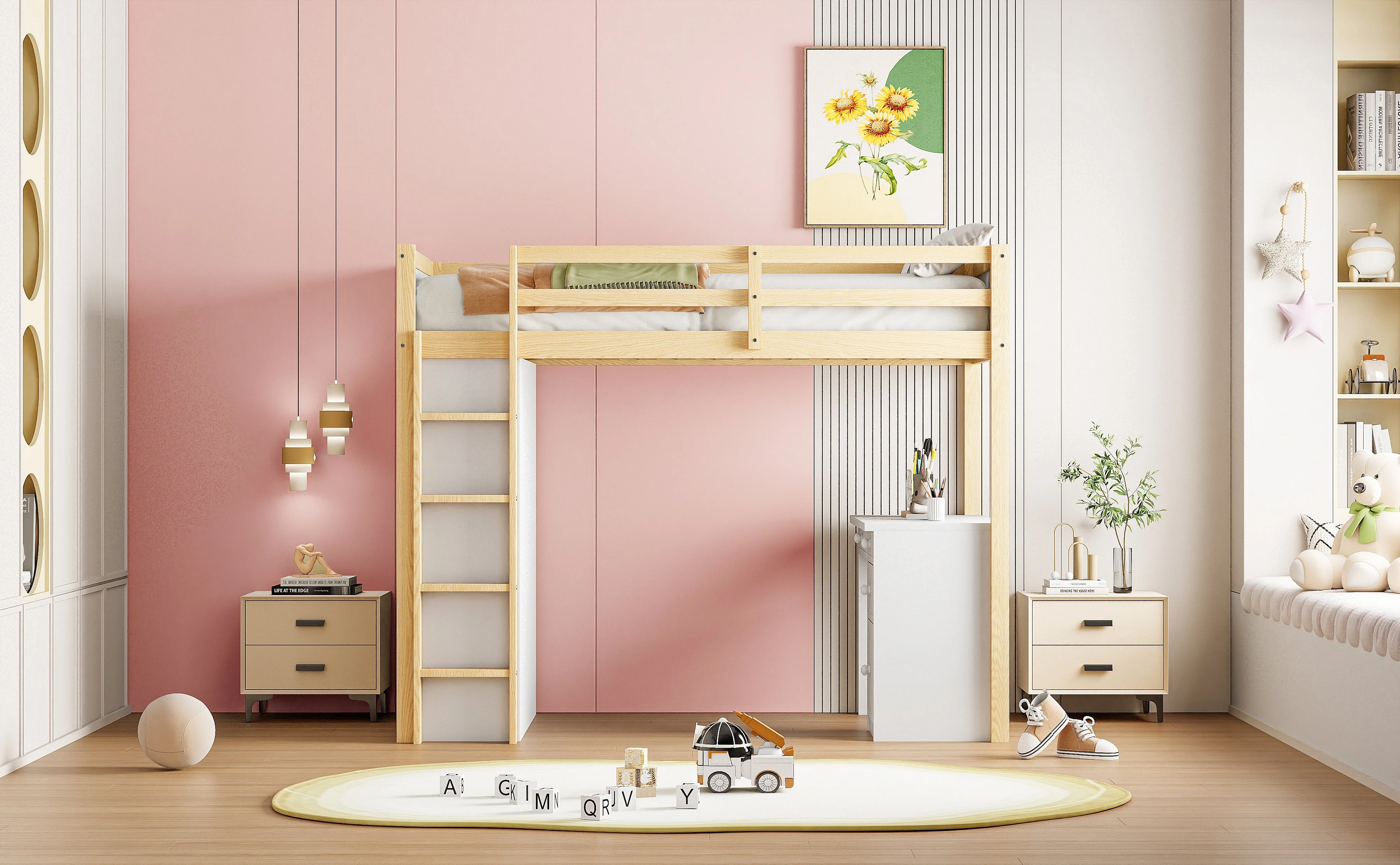 Loft Bed, Multifunctional with Storage & Desk, 90x200cm Wood - Image 6