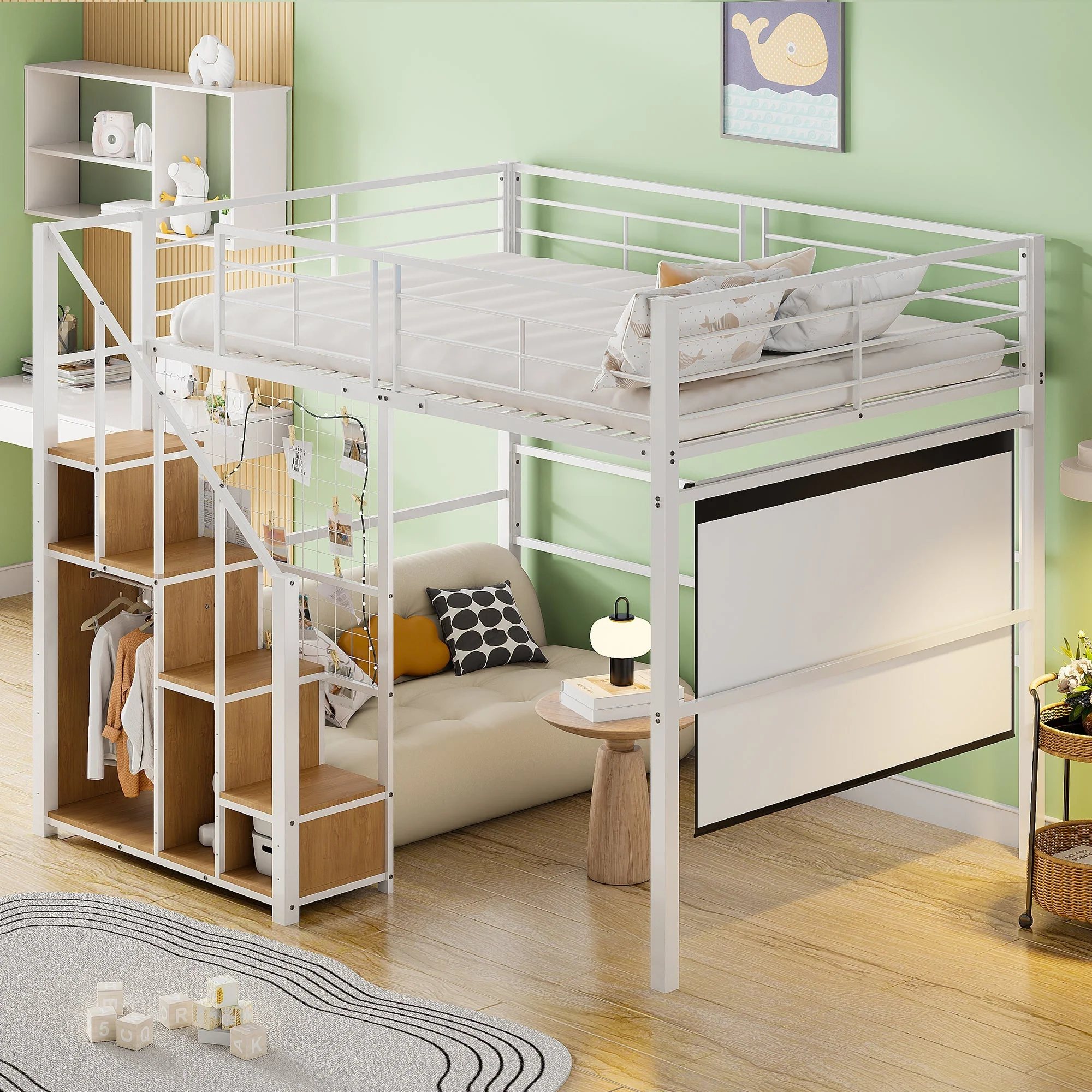 Loft Bed, Safety Ladder & Storage, White - Image 2