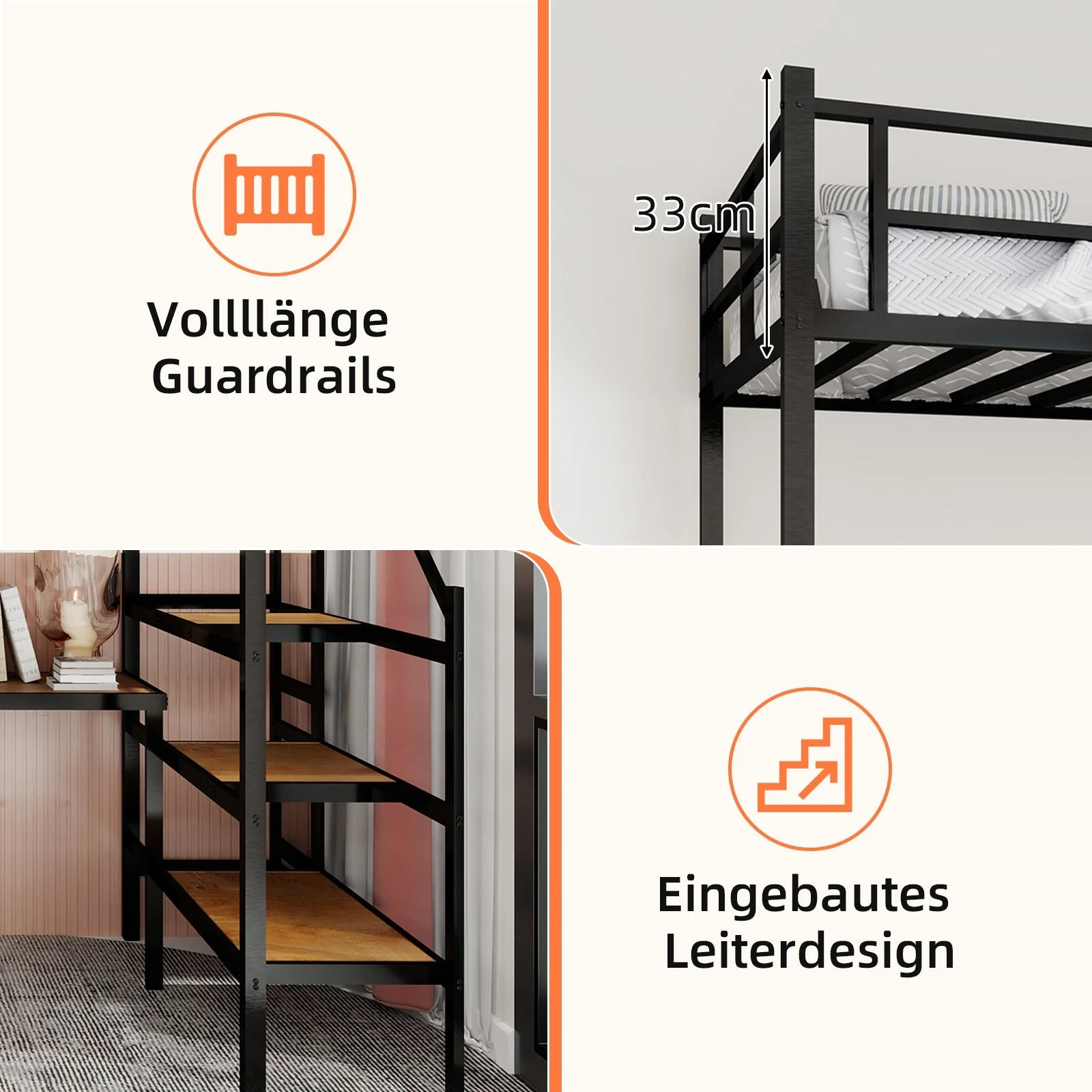 Loft Bed with L-shaped Desk, Storage & Stairs, Sturdy Metal - Image 5