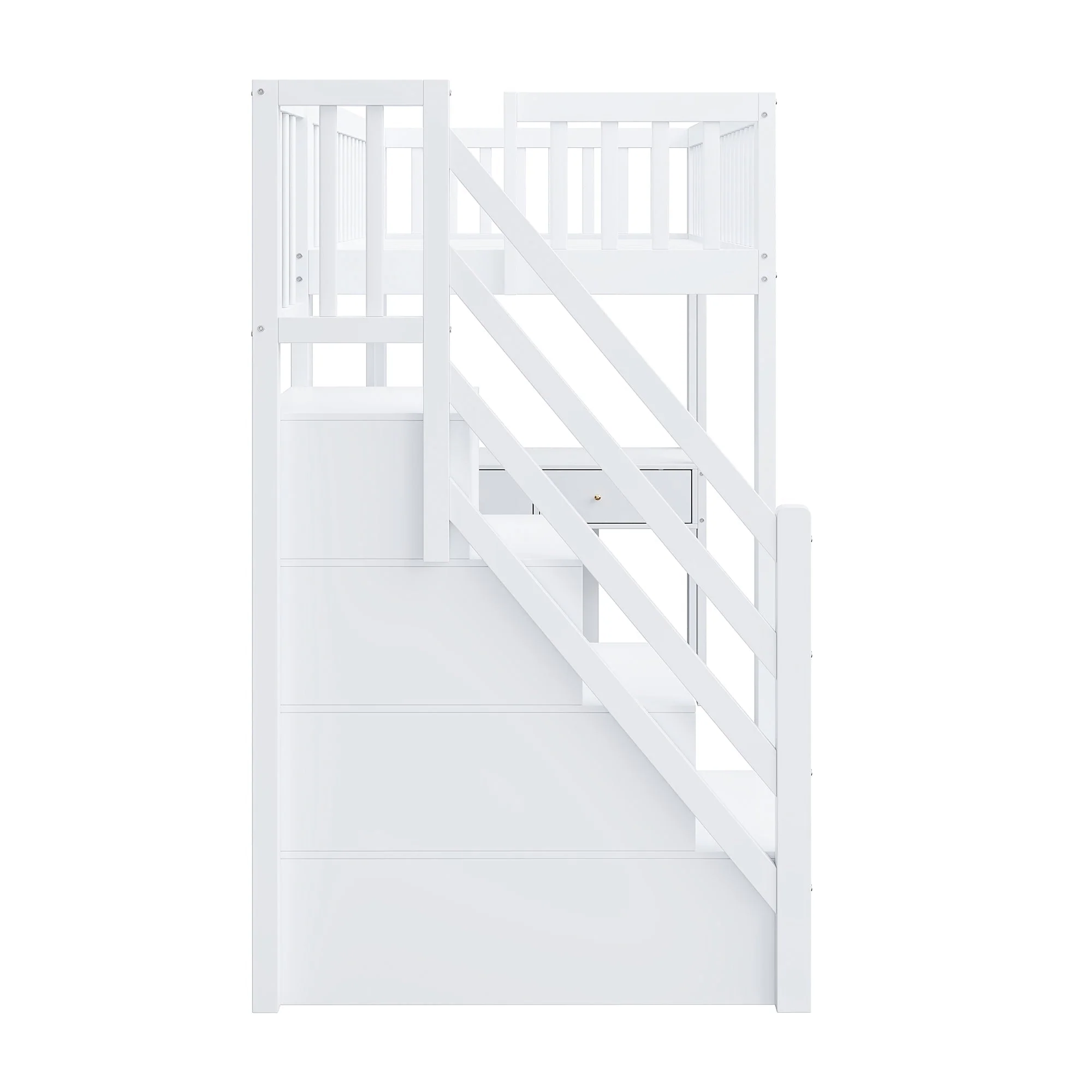 Loft Bed with Multifunctional Table and Storage Stairs, 90x200cm, White Pine Wood - Image 5