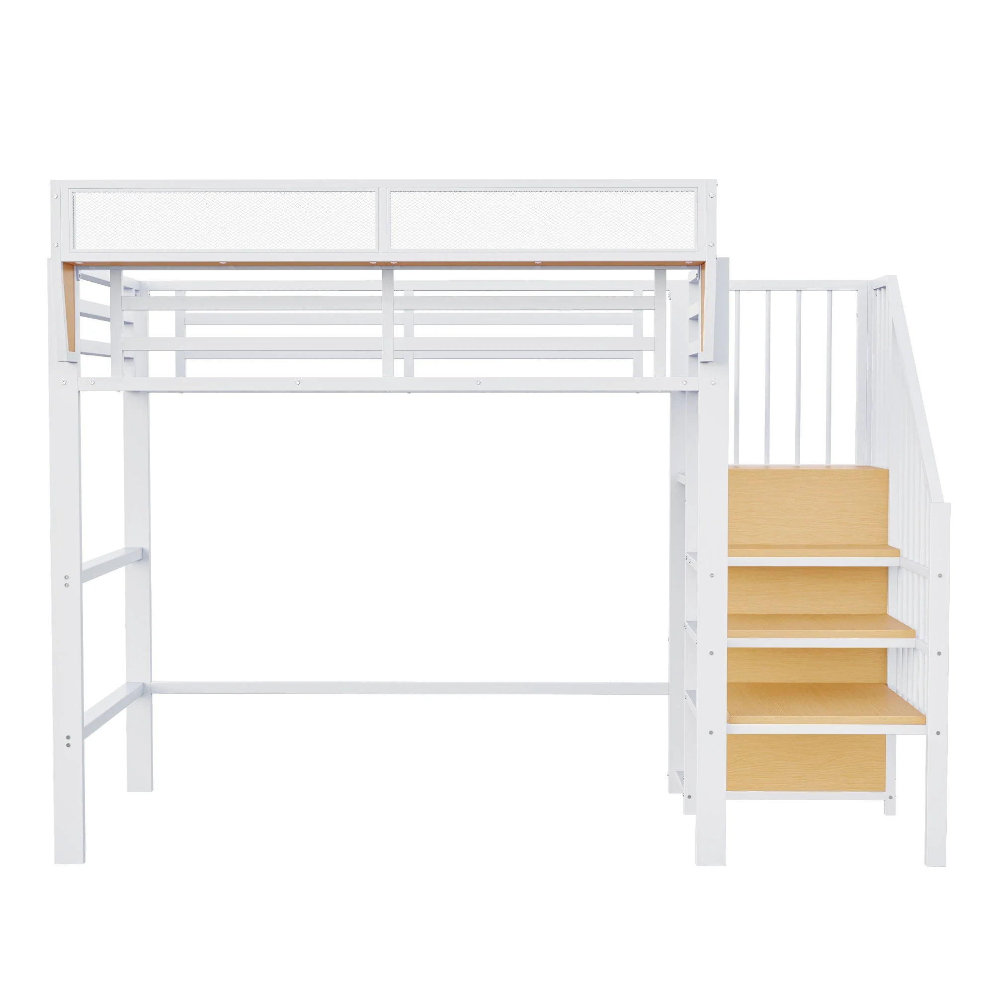 Loft Bed with Safety Ladder and Flexible Storage, 90x200cm, White Metal - Image 4