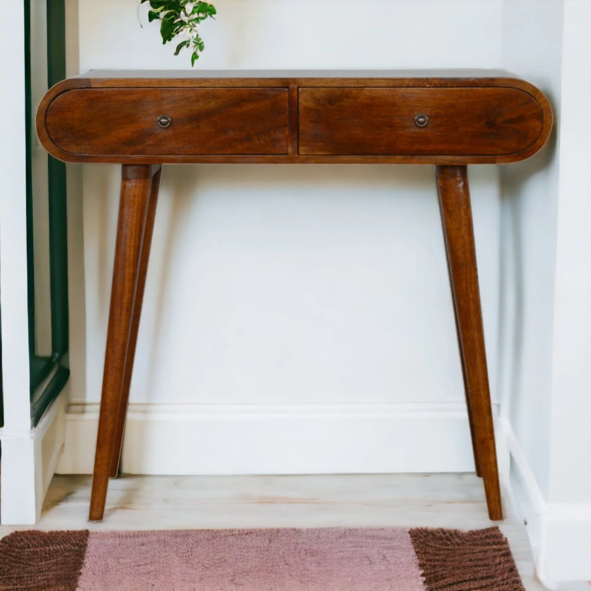 London Console Table, 2 Drawers, Solid Wood Dark Brown