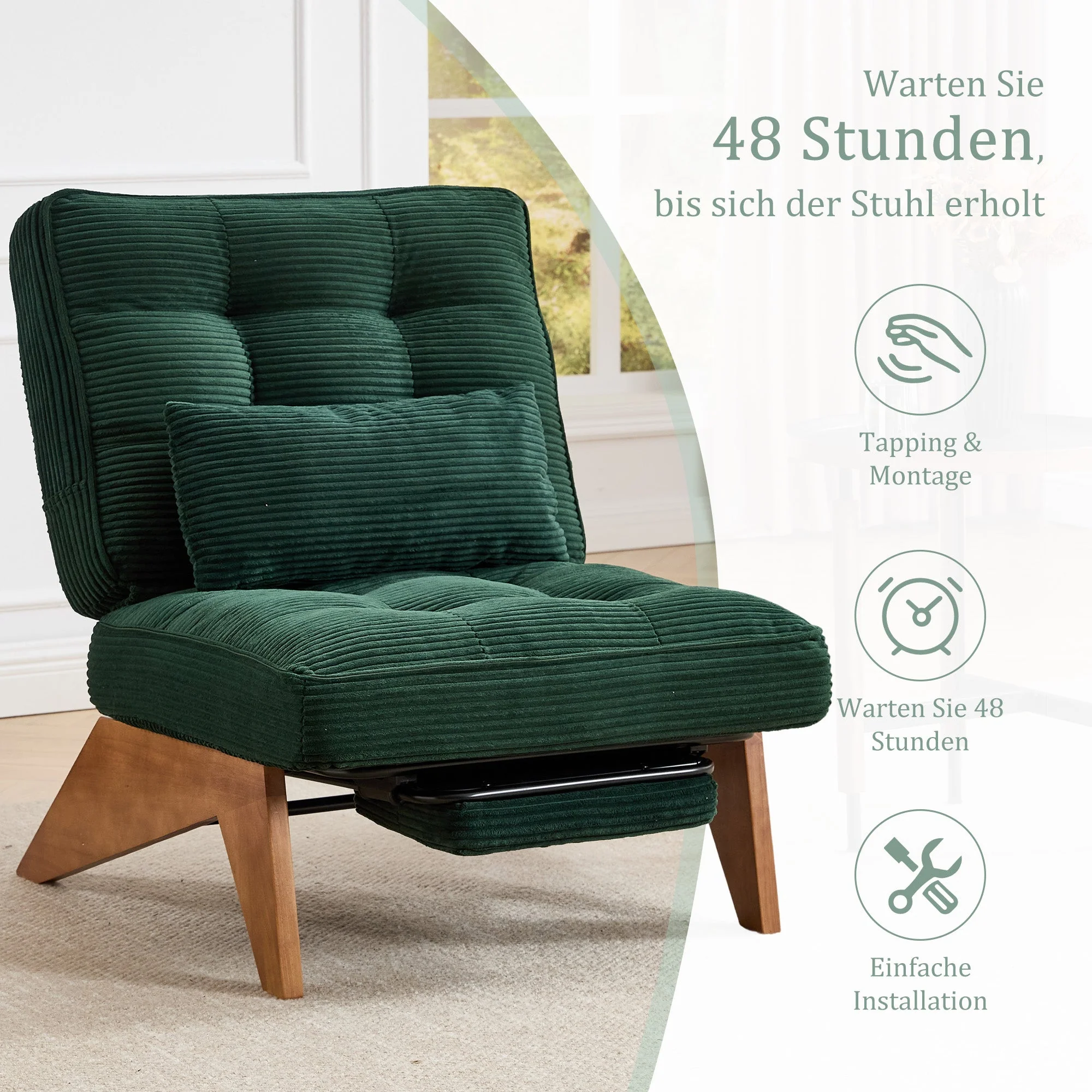 Lounge Chair Adjustable Backless Footrest Lumbar Cushion, Fabric Wooden Legs - Image 3