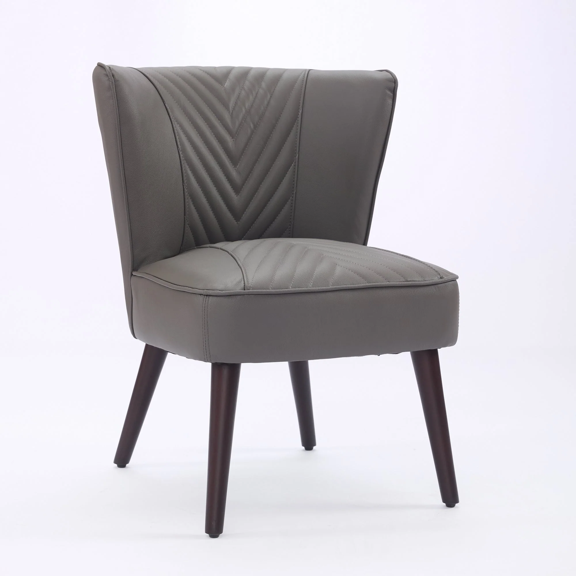 Lounge Chair Armless Genuine Leather Rubberwood Base - Grey - Image 2