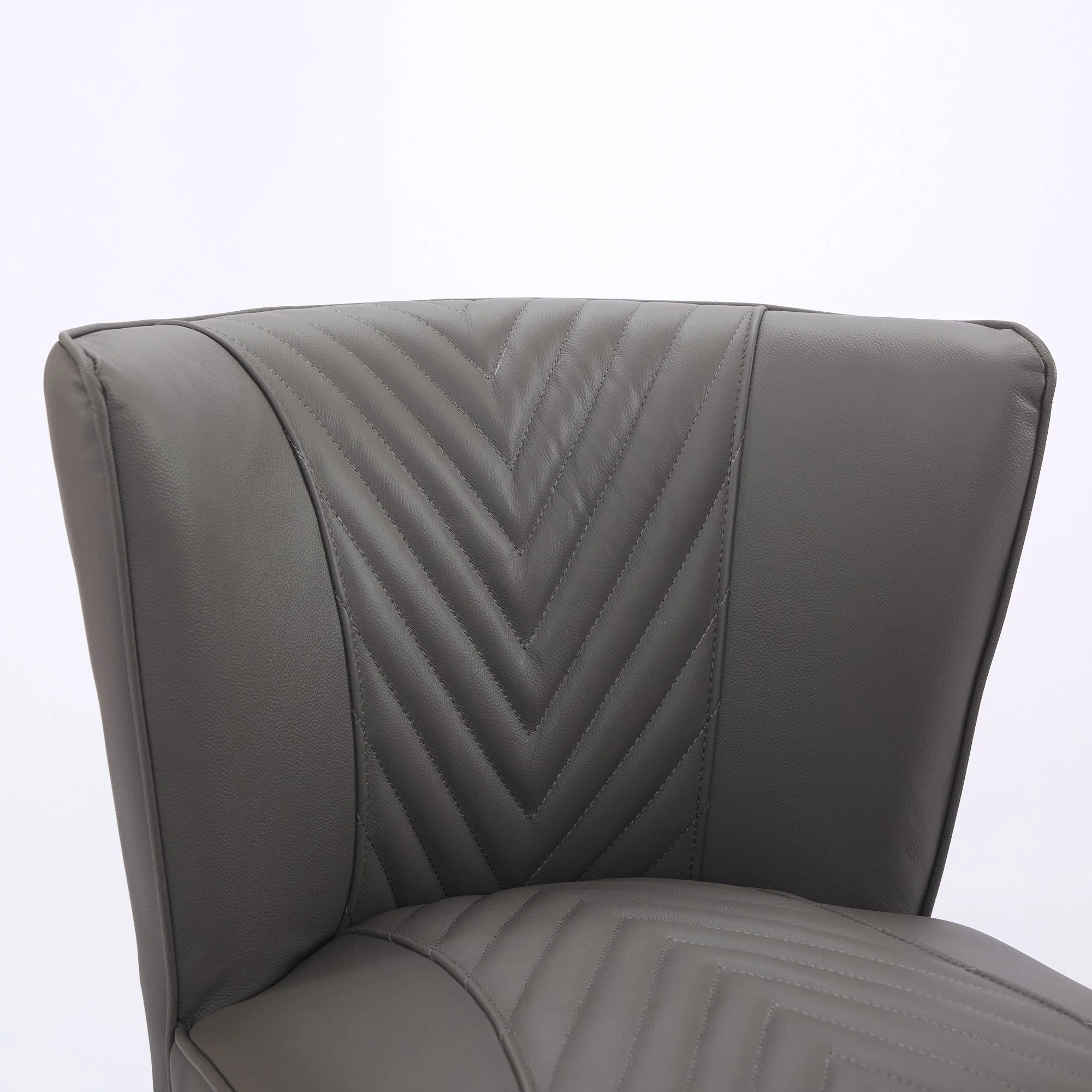 Lounge Chair Armless Genuine Leather Rubberwood Base - Grey - Image 7