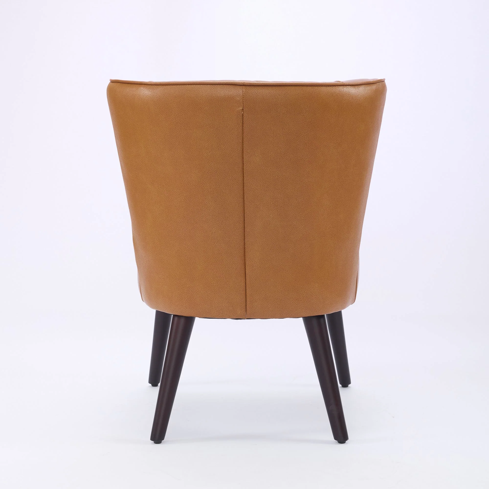 Lounge Chair Armless Genuine Leather Solid Rubberwood Base - Light Brown - Image 5
