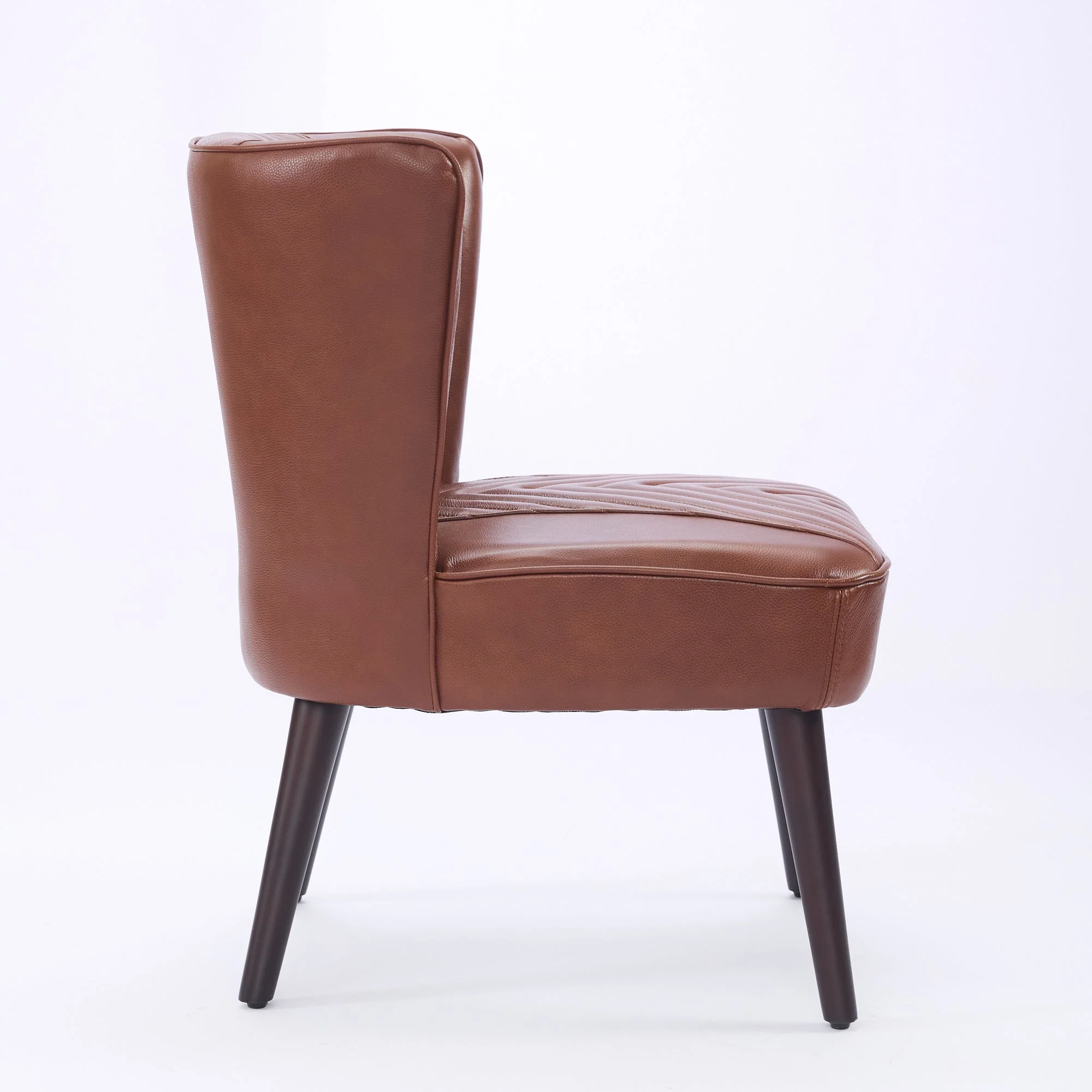 Lounge Chair Armless Modern Solid Rubberwood Base - Brown Genuine Leather - Image 4