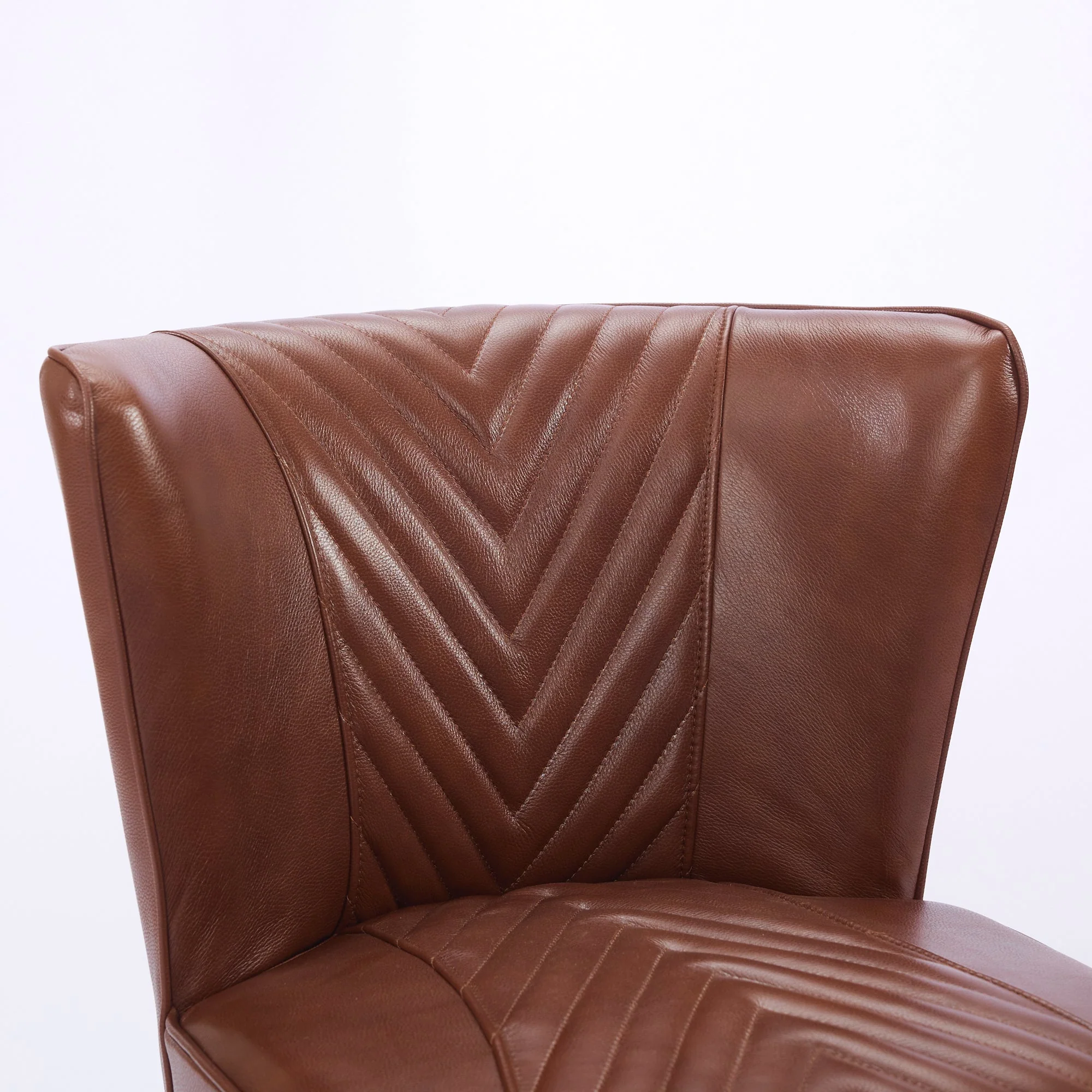 Lounge Chair Armless Modern Solid Rubberwood Base - Brown Genuine Leather - Image 7