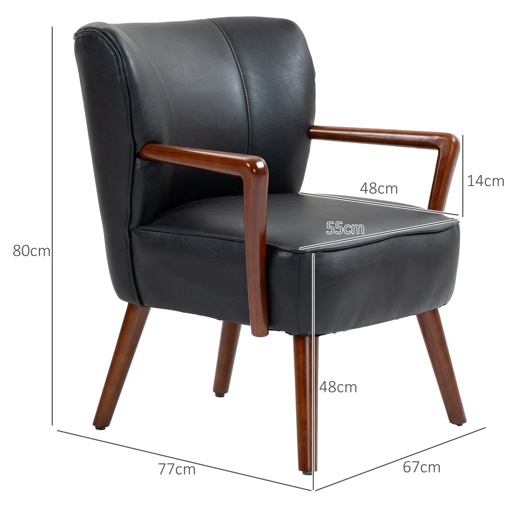 Lounge Chair, Armrests, Wooden Legs, Faux Leather - Image 3