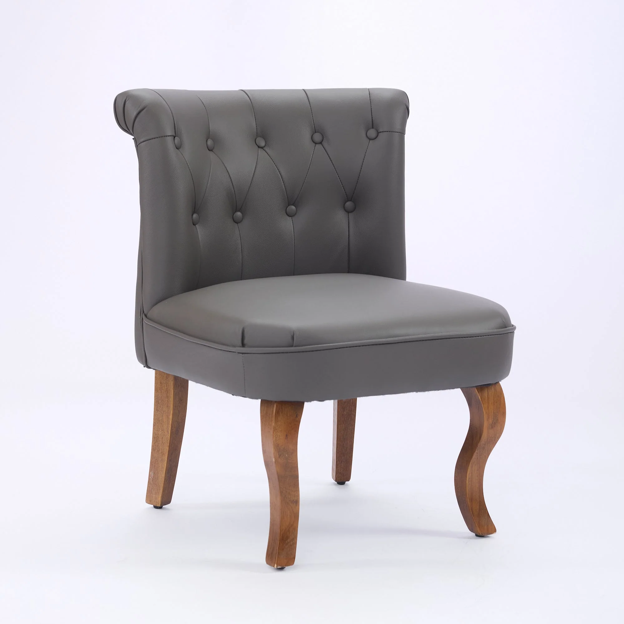 Lounge Chair Genuine Leather Solid Rubberwood Legs - Grey - Image 2