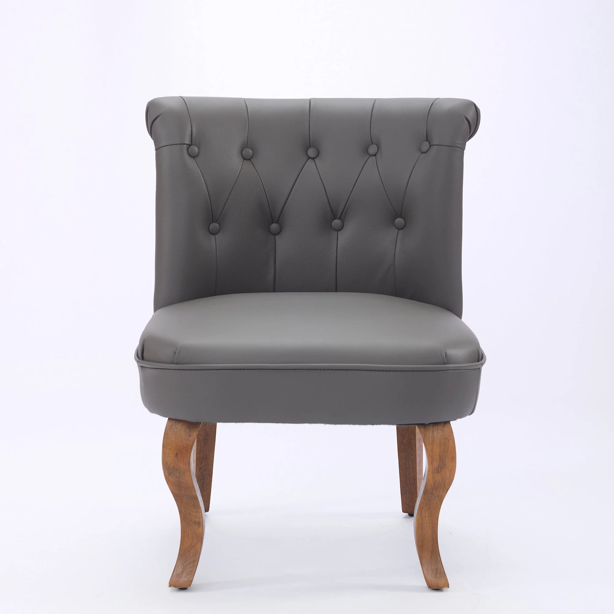Lounge Chair Genuine Leather Solid Rubberwood Legs - Grey - Image 3
