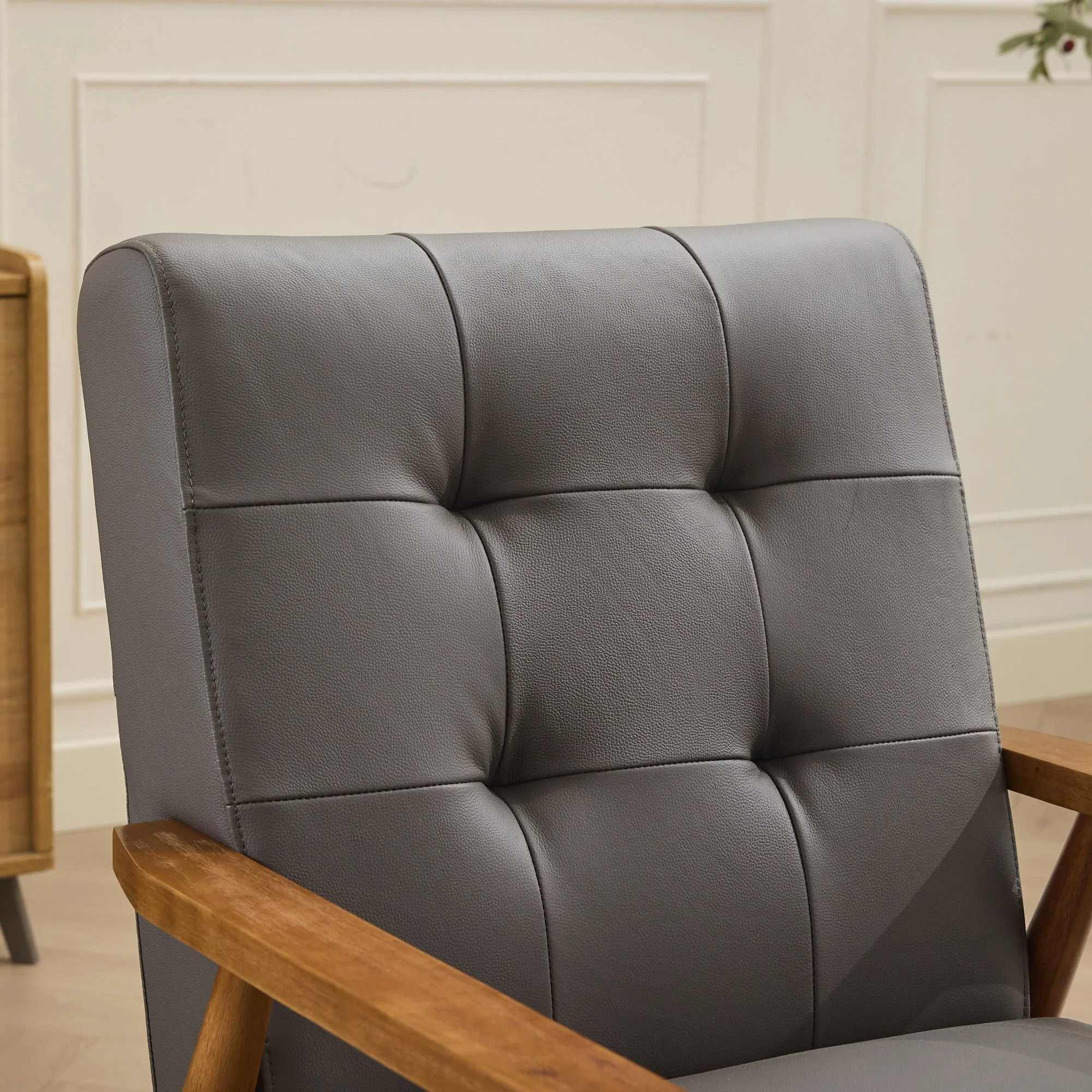 Lounge Chair Genuine Leather Walnut Armrests Rubberwood Legs - Image 8