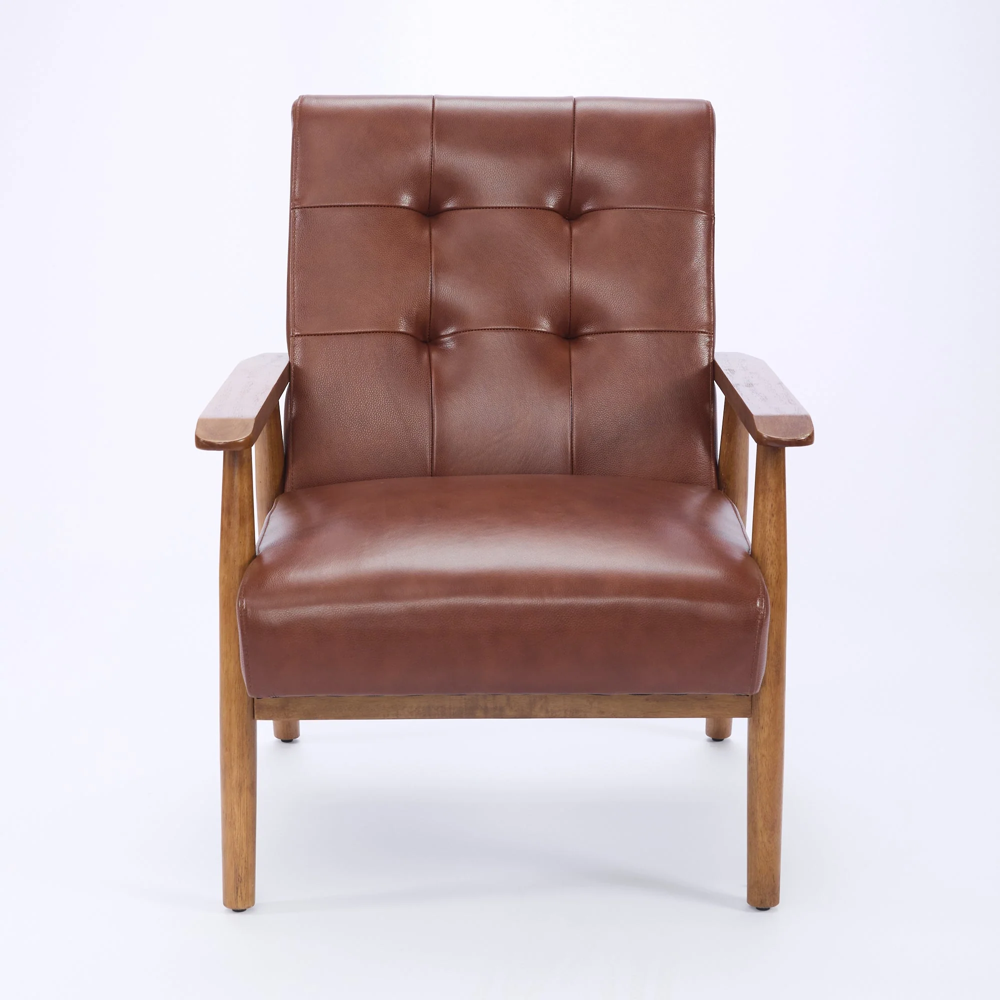 Lounge Chair Genuine Leather Walnut Armrests Rubberwood Legs - Brown - Image 3
