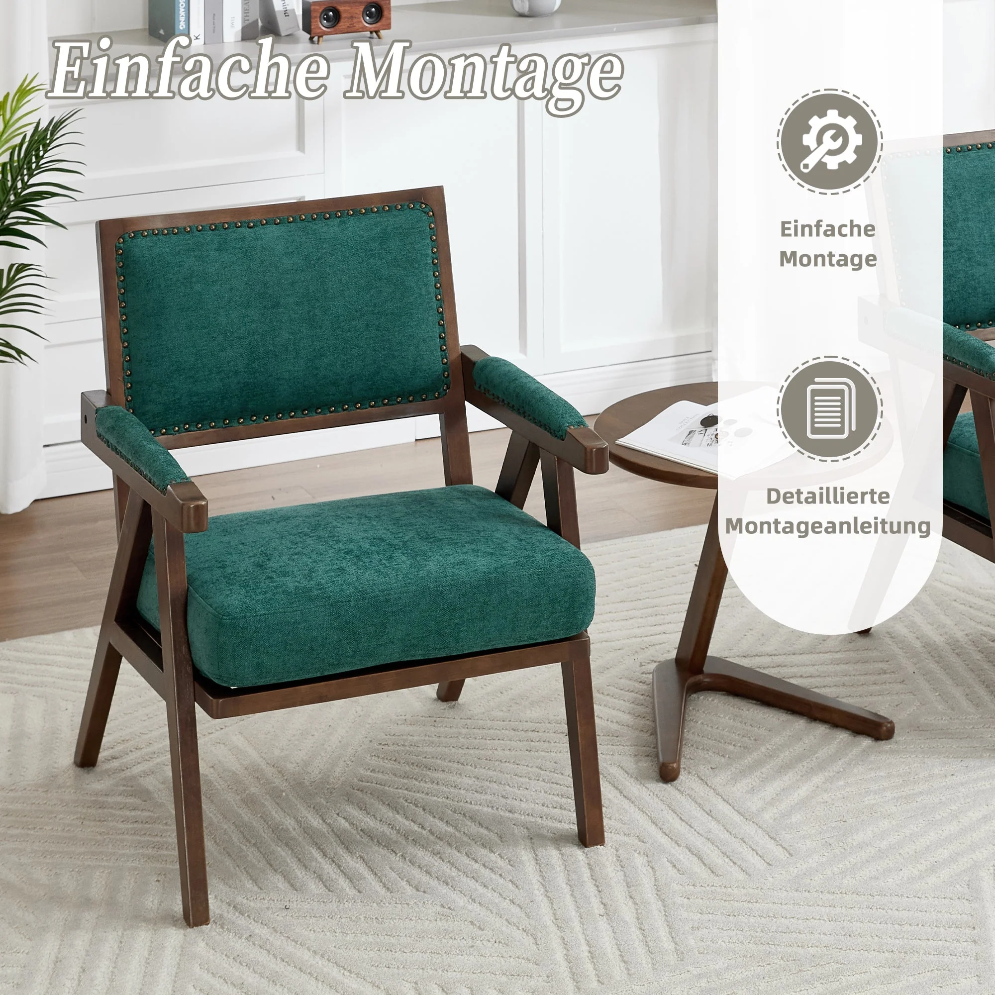 Lounge Chair, Mid-Century Modern Single Upholstered Wooden Frame, Fabric - Image 5