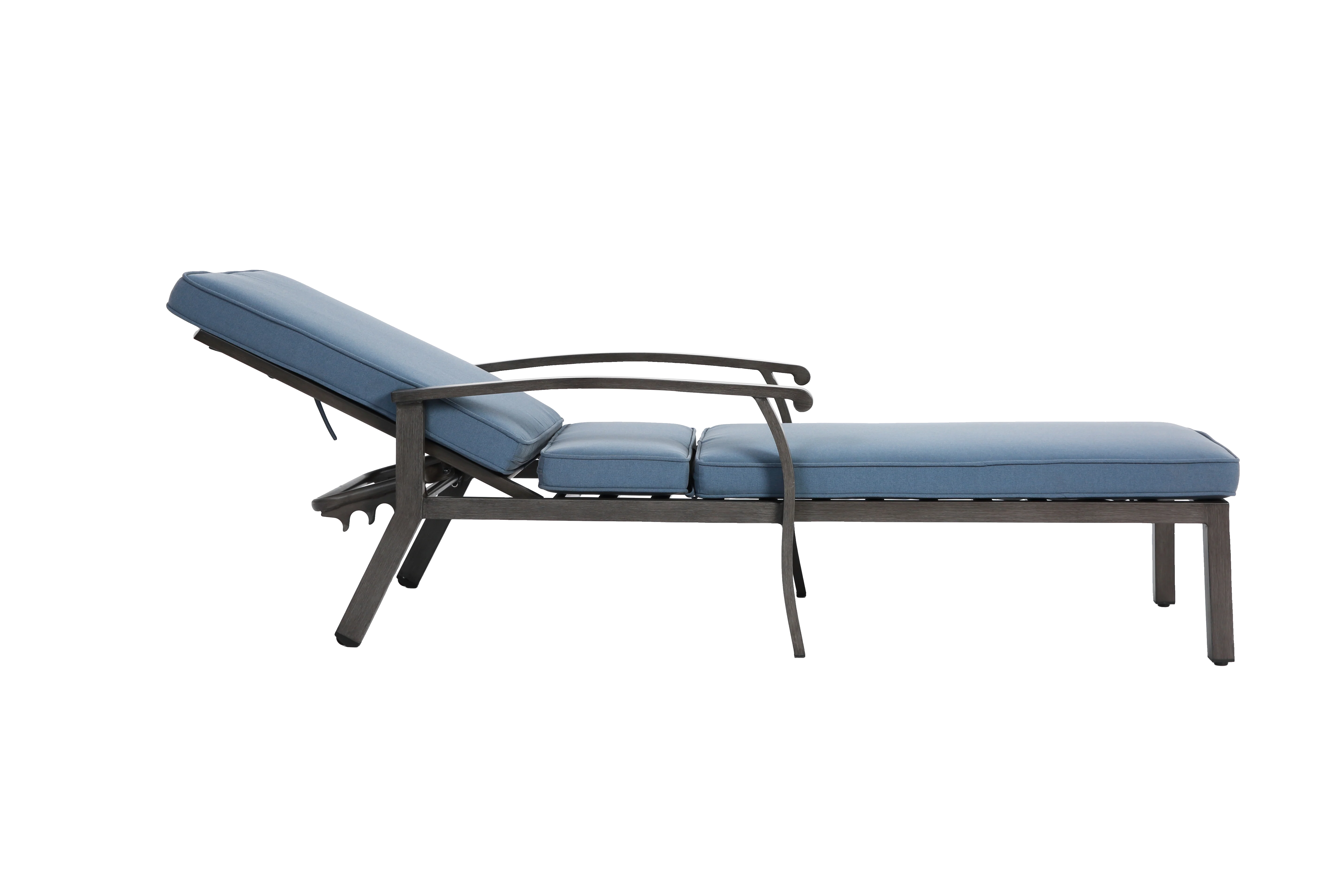 Lounge Patio Chair, Adjustable Reclining Rustproof Aluminum, Waterproof Blue Cushion - Image 4