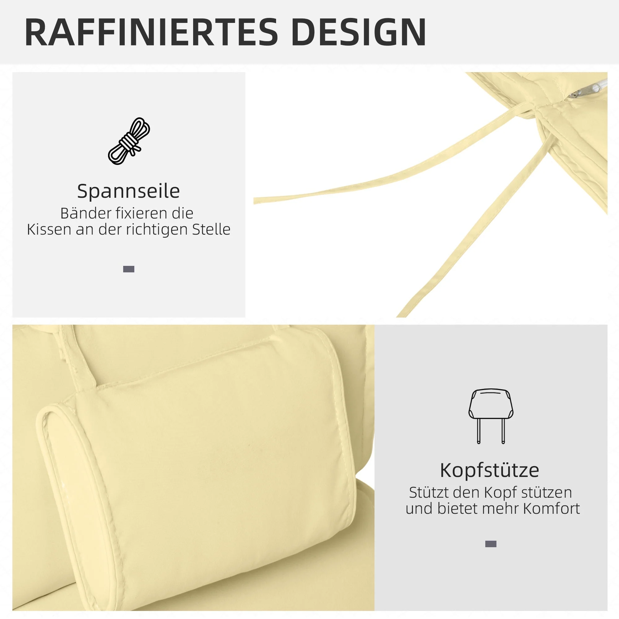 Lounger Cushion, Garden Lounger Upholstery, Polyester Cotton, Cream White - Image 5