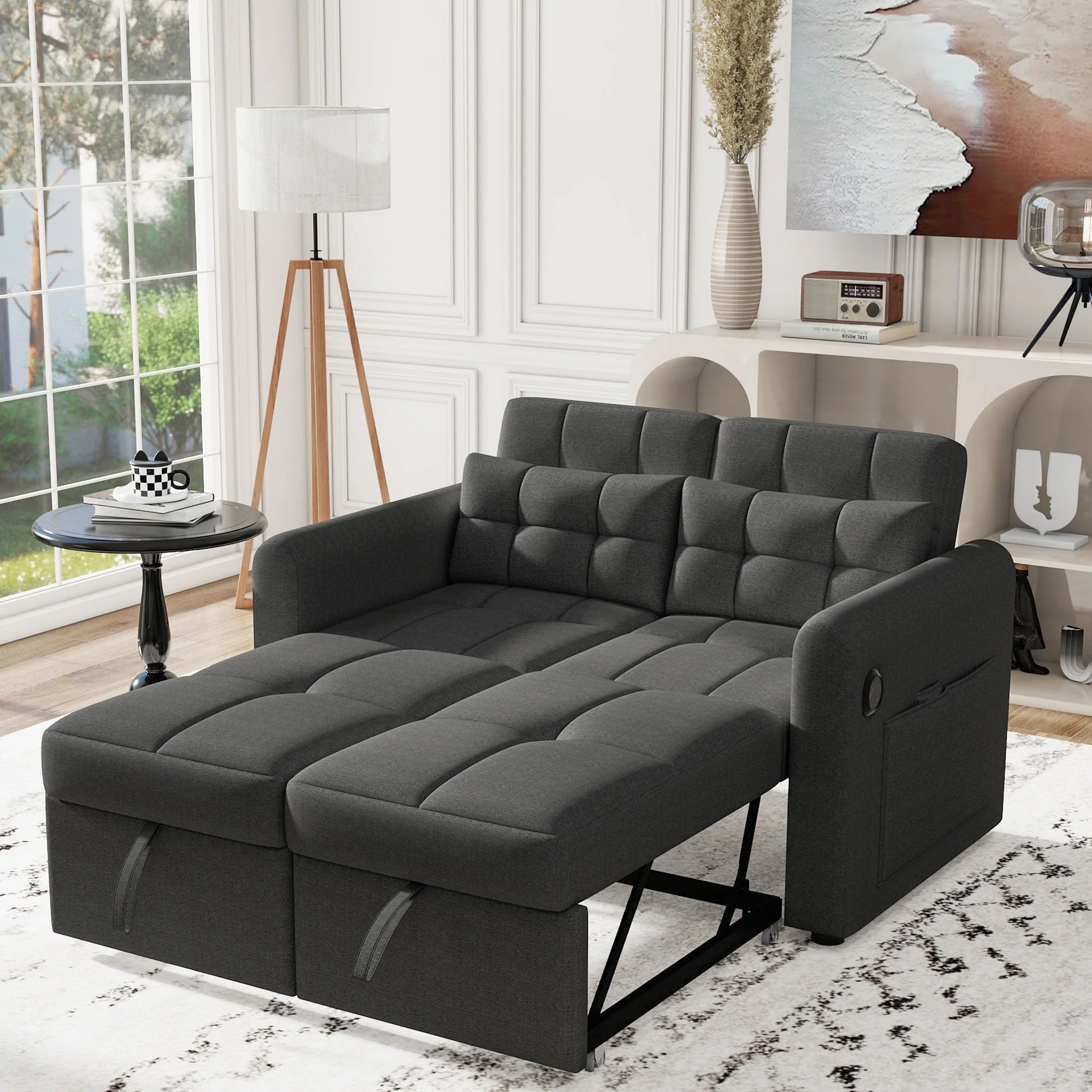 Loveseat Sofa 3-in-1 Pull-out Adjustable Backrest USB Modern Design - Image 2