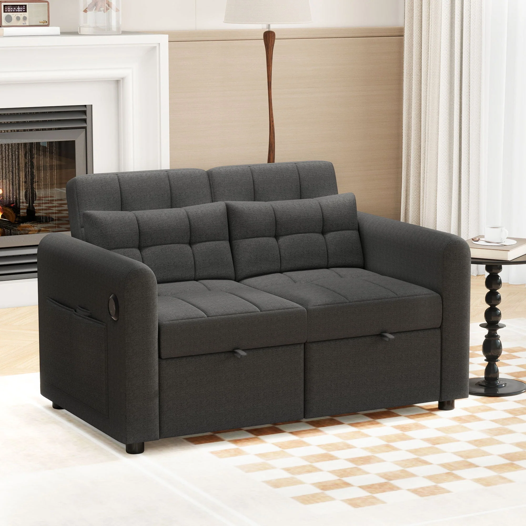 Loveseat Sofa 3-in-1 Pull-out Adjustable Backrest USB Modern Design - Image 6