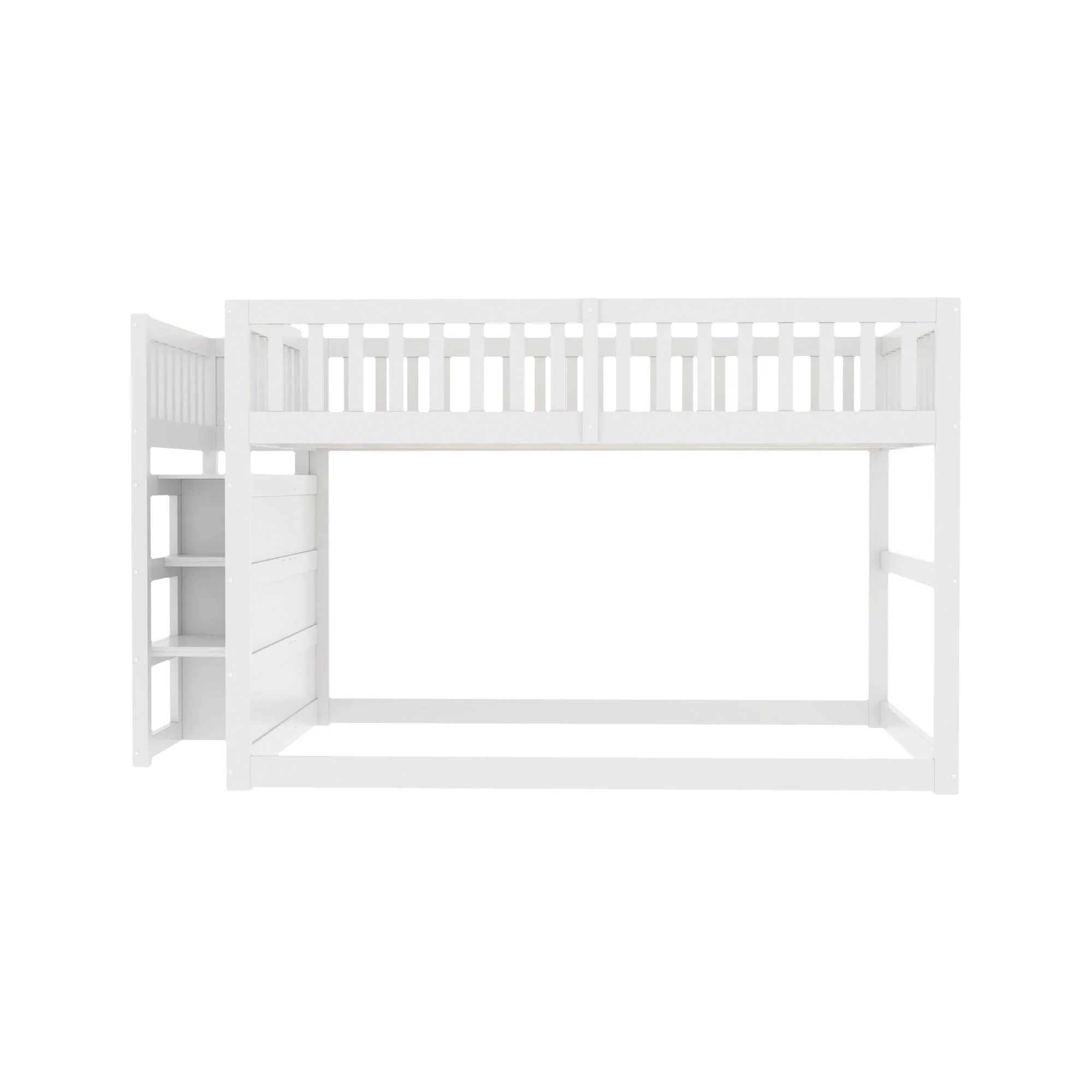 Low Bunk Bed, 140x200cm Safety with Storage & High Fence, Wooden White - Image 8