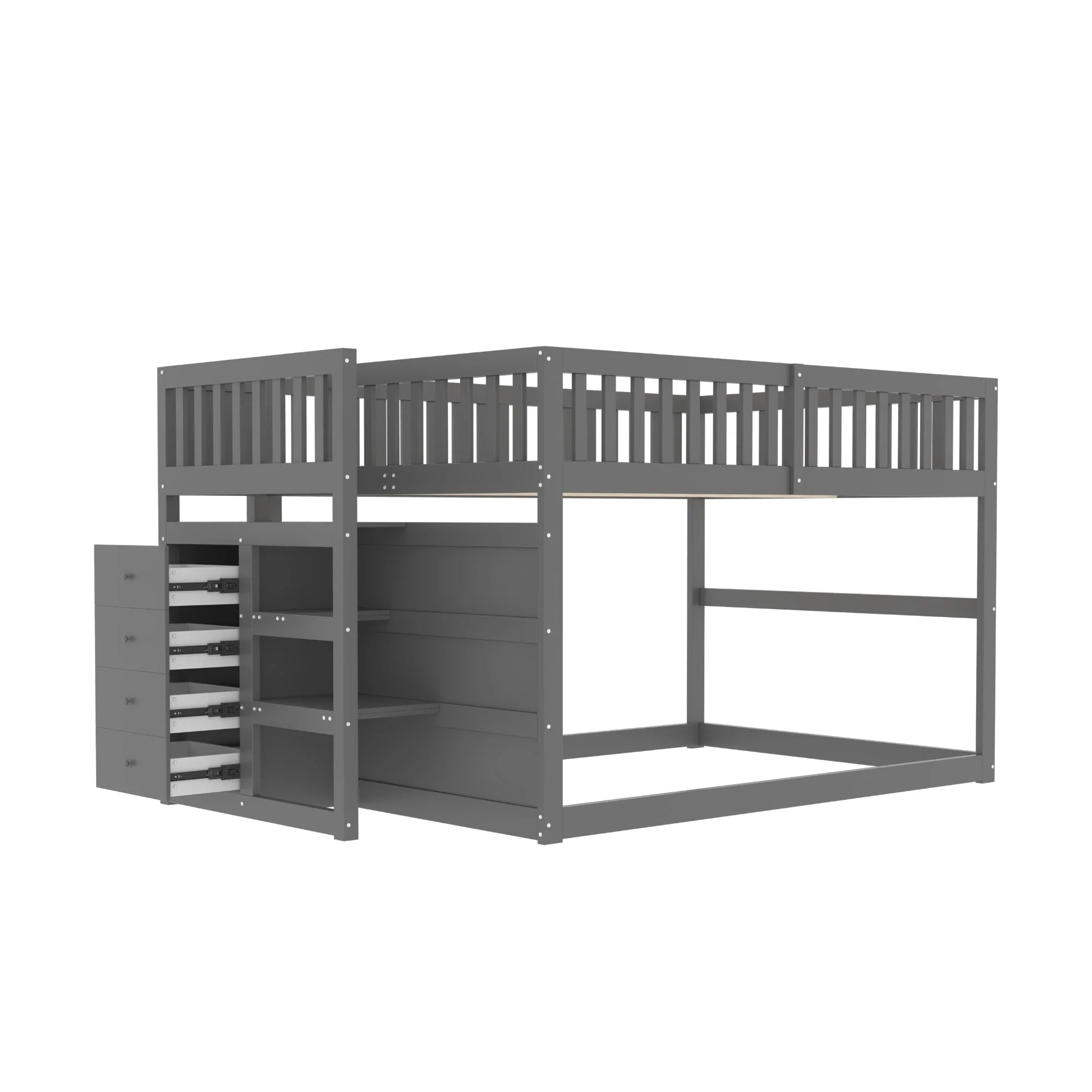 Low Bunk Bed, 140x200cm Safety with Storage, Wooden, Grey - Image 8