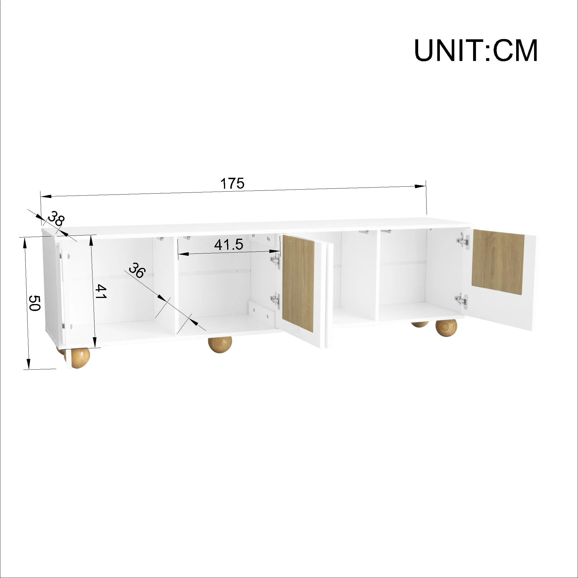 Low TV Stand 4 Doors 175cm - Vintage Wood Grain - Image 4