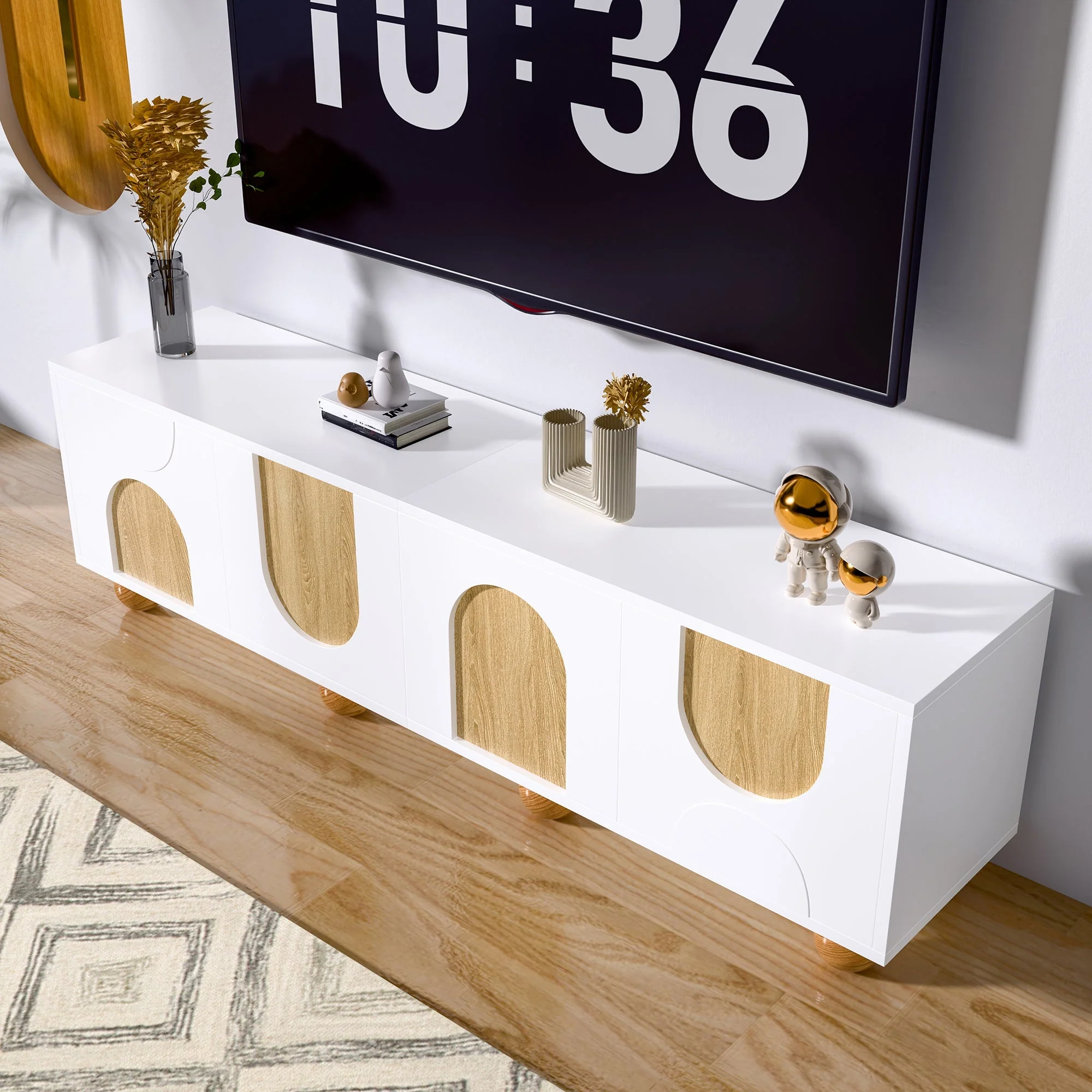 Low TV Stand 4 Doors 175cm - Vintage Wood Grain - Image 7