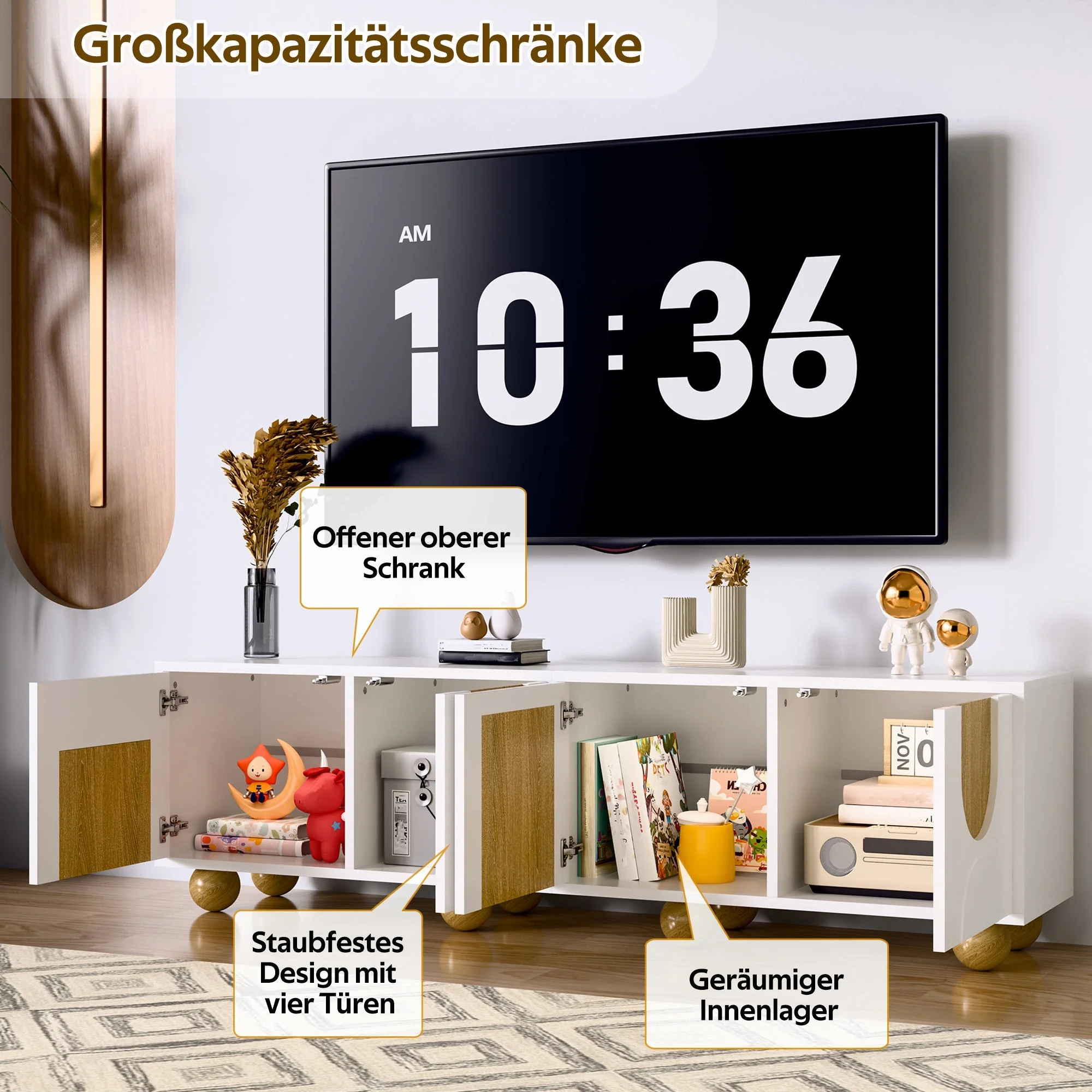 Low TV Stand 4 Doors 175cm - Vintage Wood Grain - Image 9