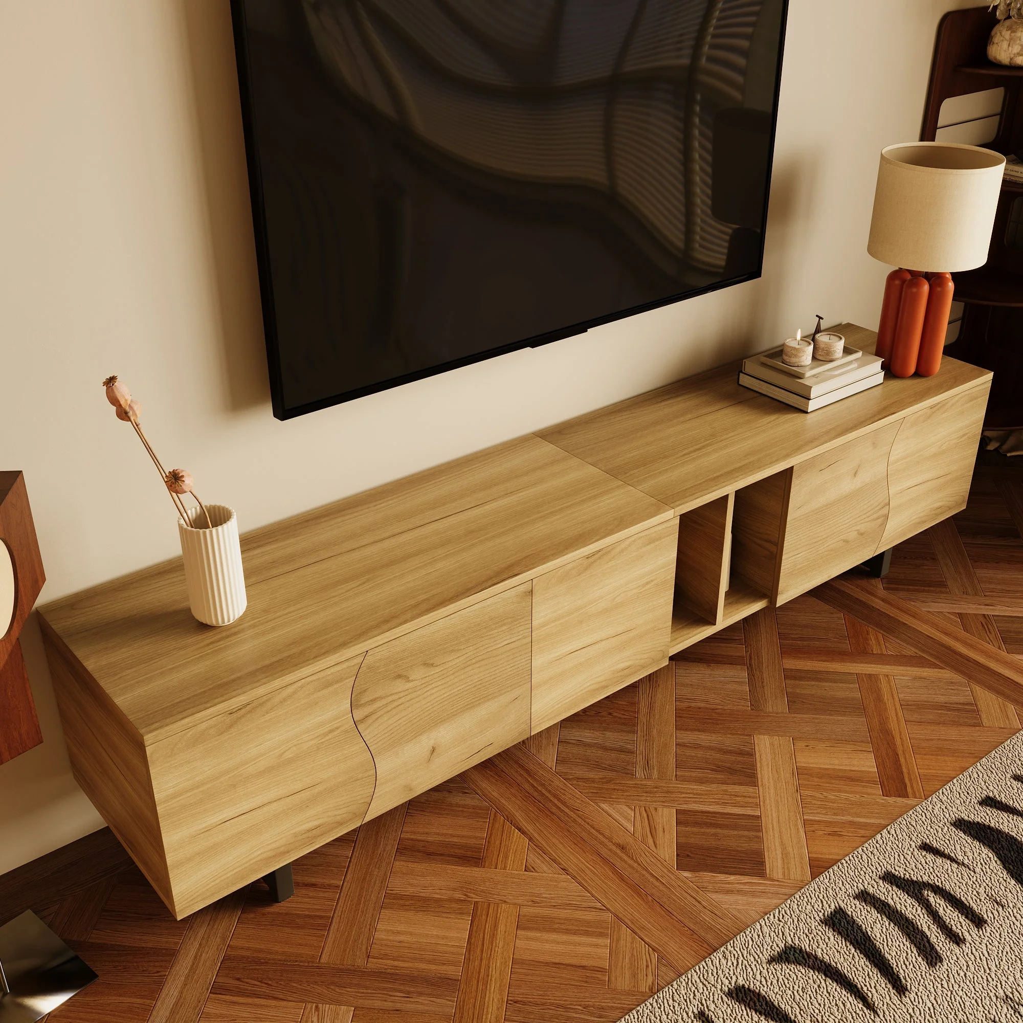 Low TV Stand Five-Door Cabinet Unique Design 191cm - Image 5