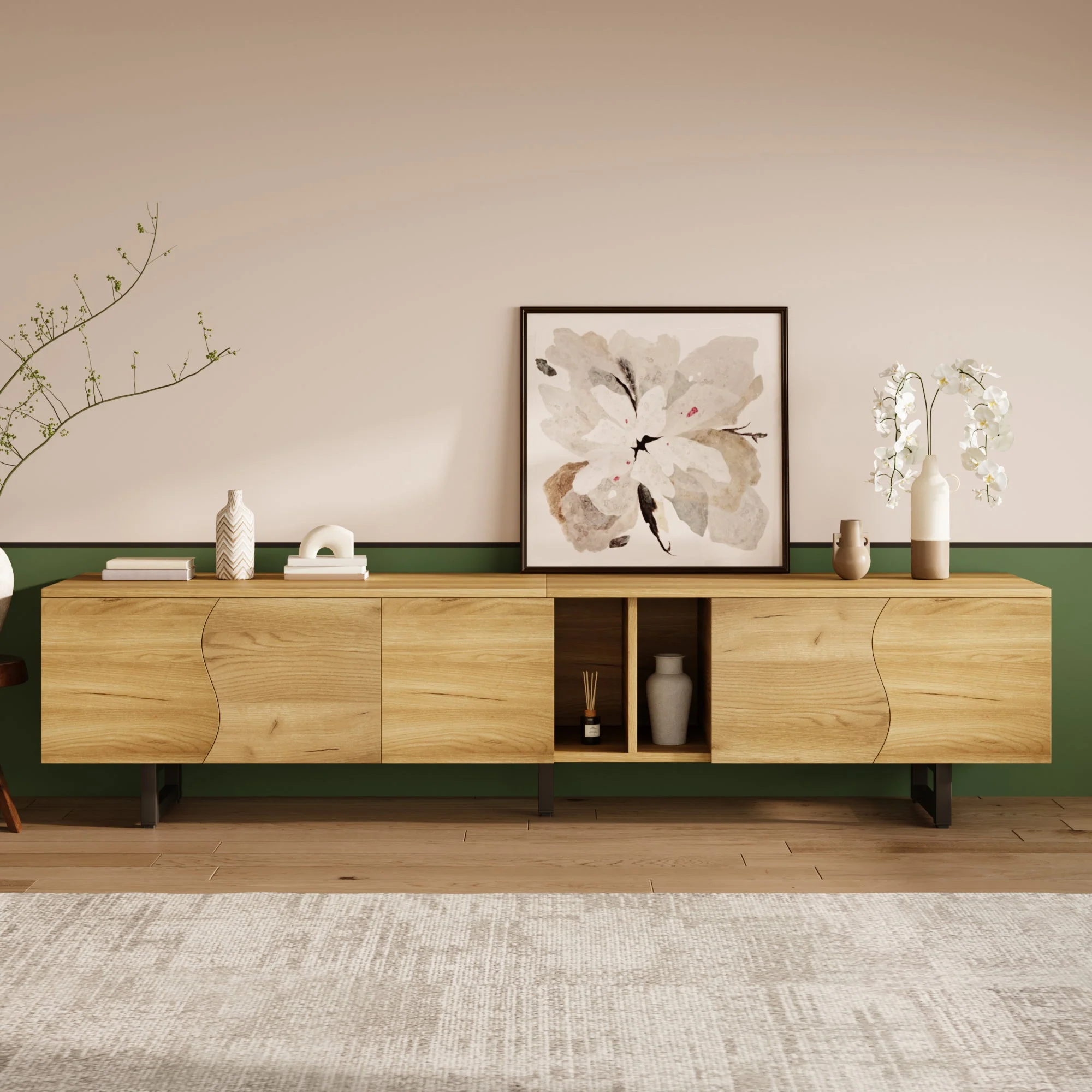 Low TV Stand Five-Door Cabinet Unique Design 191cm - Image 7