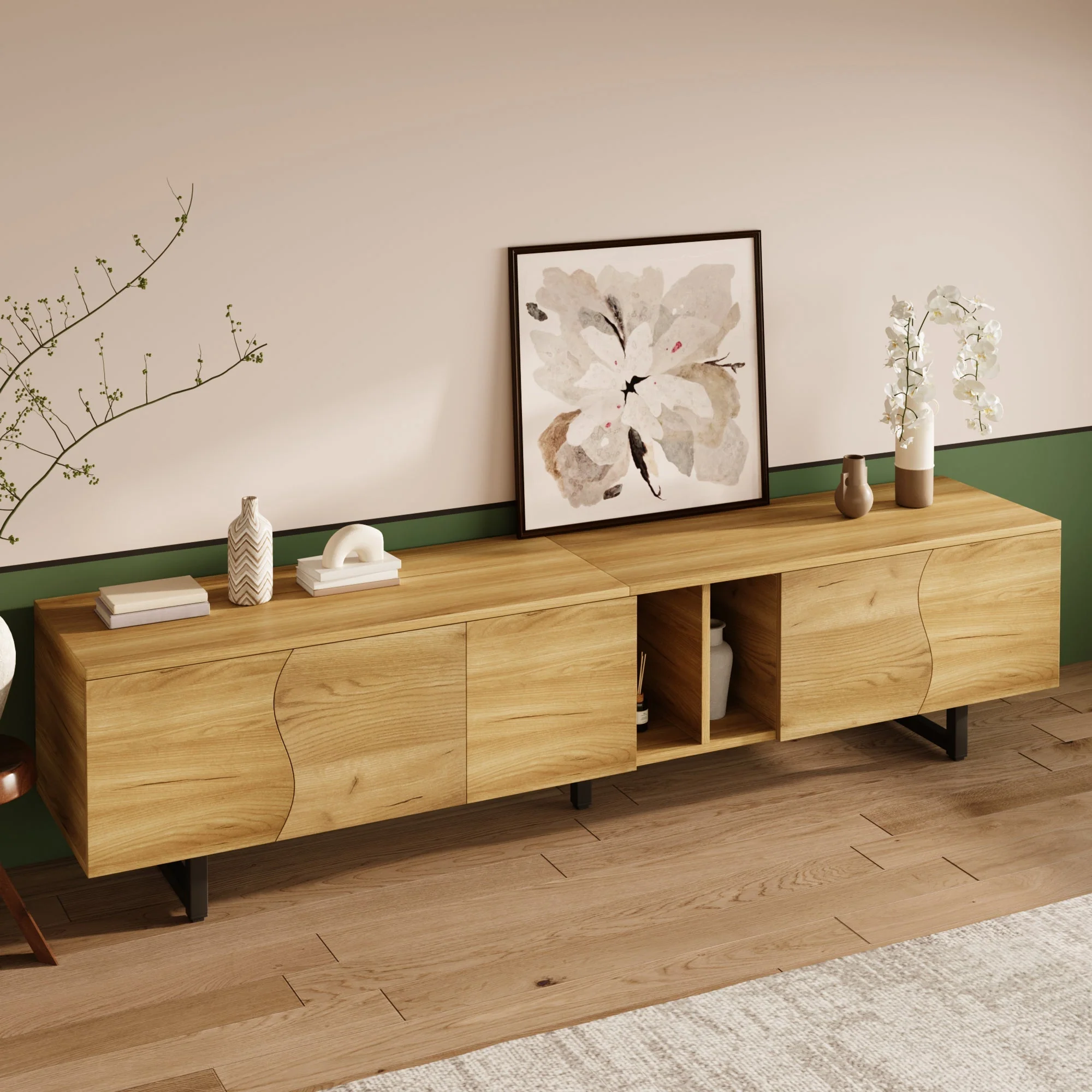 Low TV Stand Five-Door Cabinet Unique Design 191cm - Image 9
