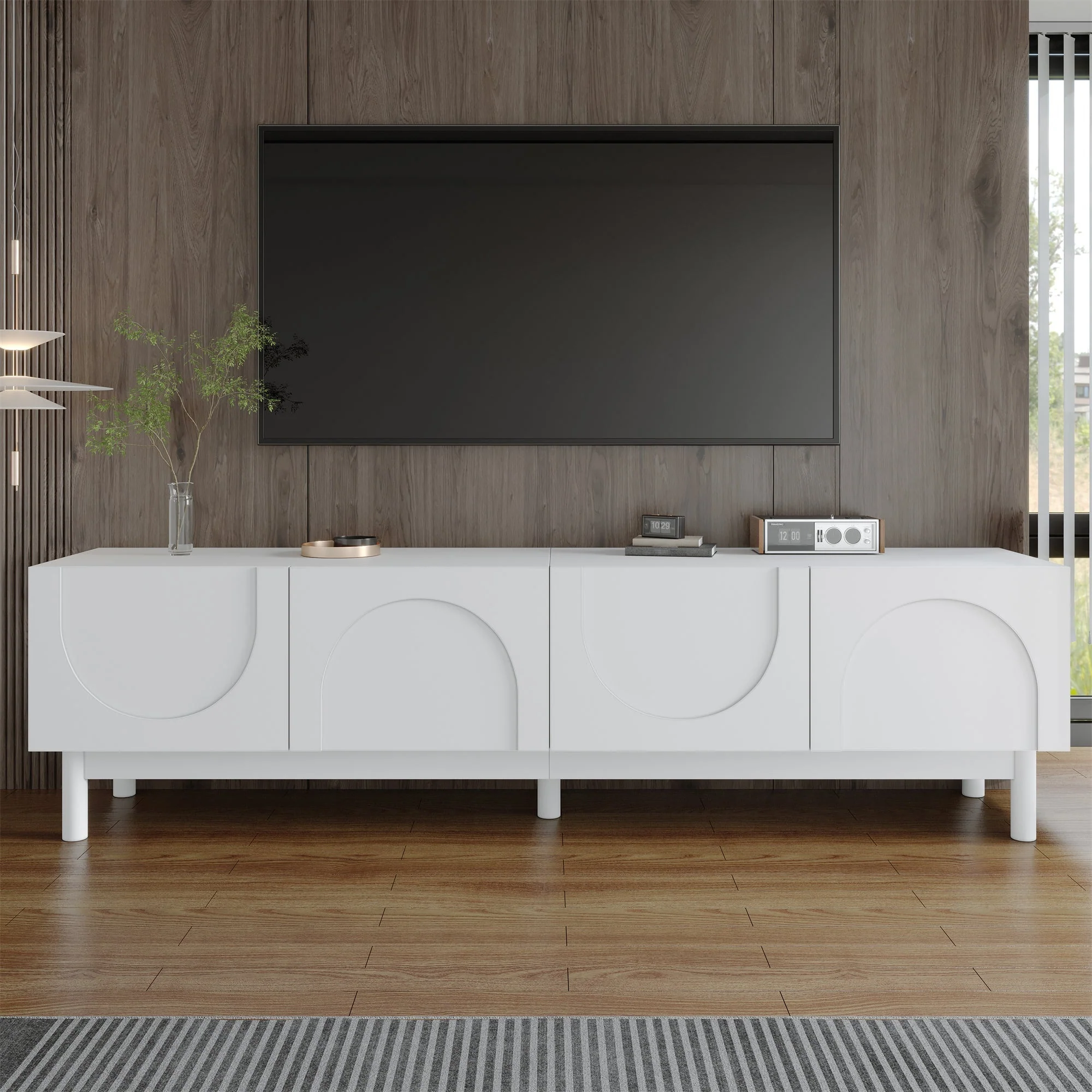 Lowboard TV Cabinet with Curved Doors, Shelves & Stabilizing Legs - Image 4