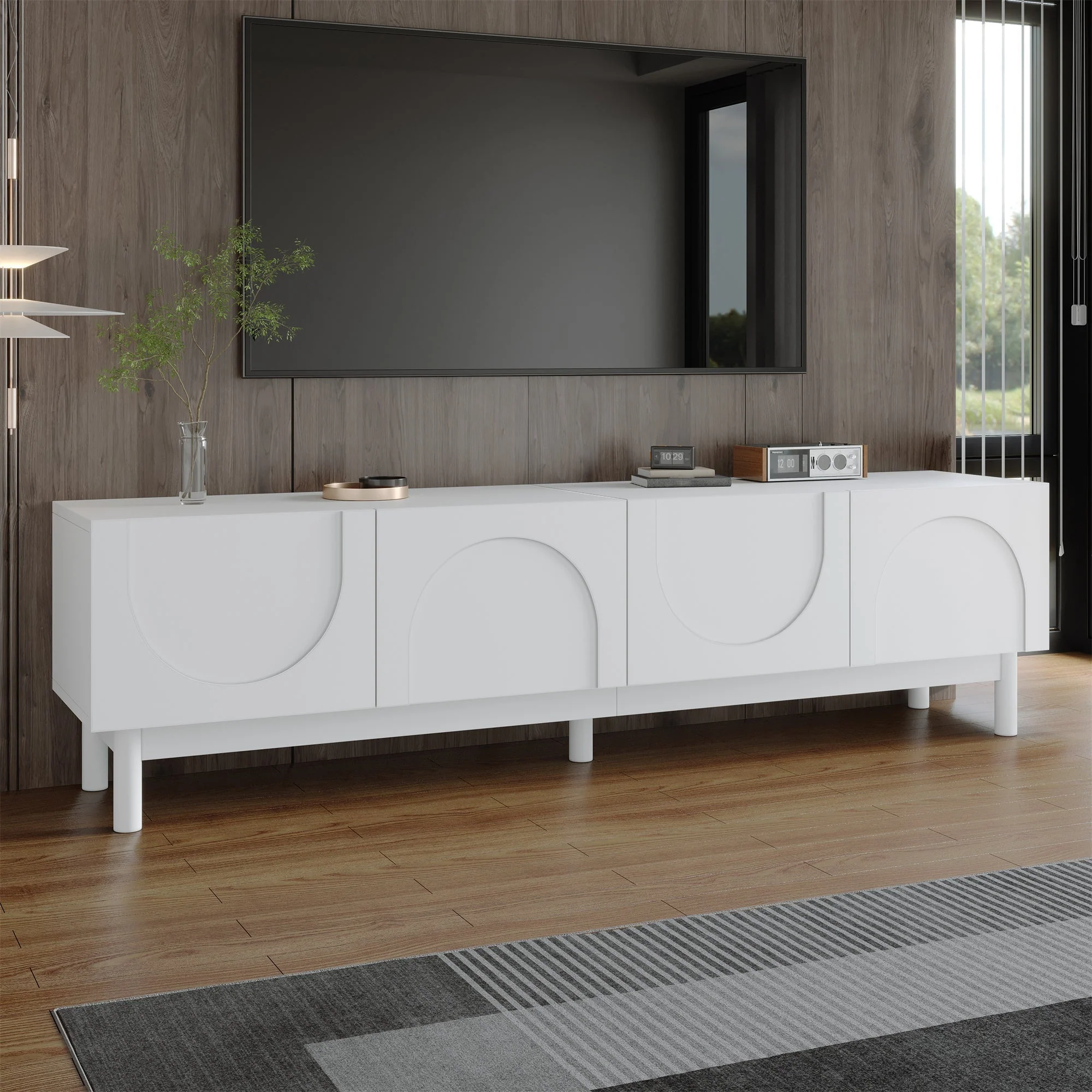 Lowboard TV Cabinet with Curved Doors, Shelves & Stabilizing Legs - Image 5