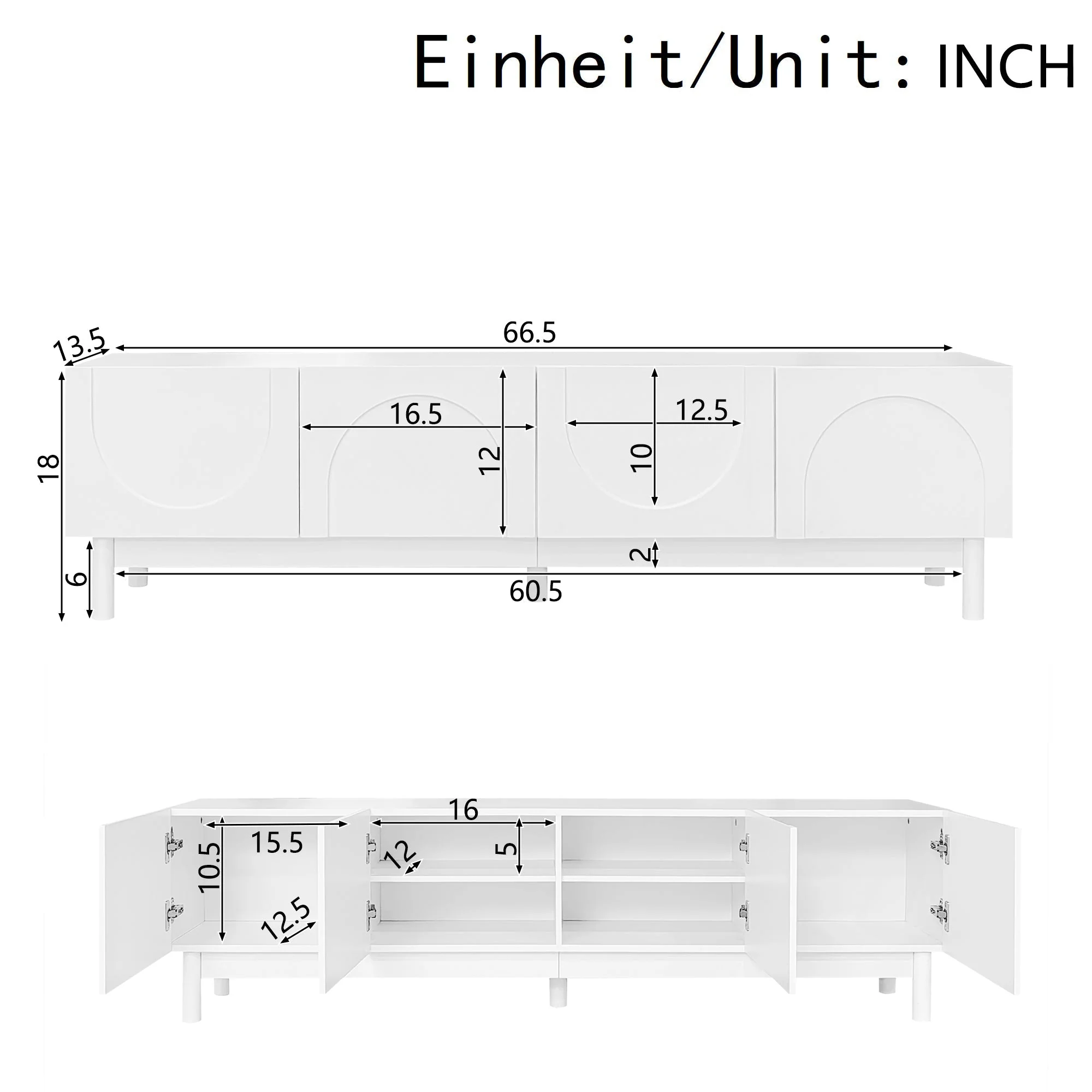 Lowboard TV Cabinet with Curved Doors, Shelves & Stabilizing Legs - Image 9