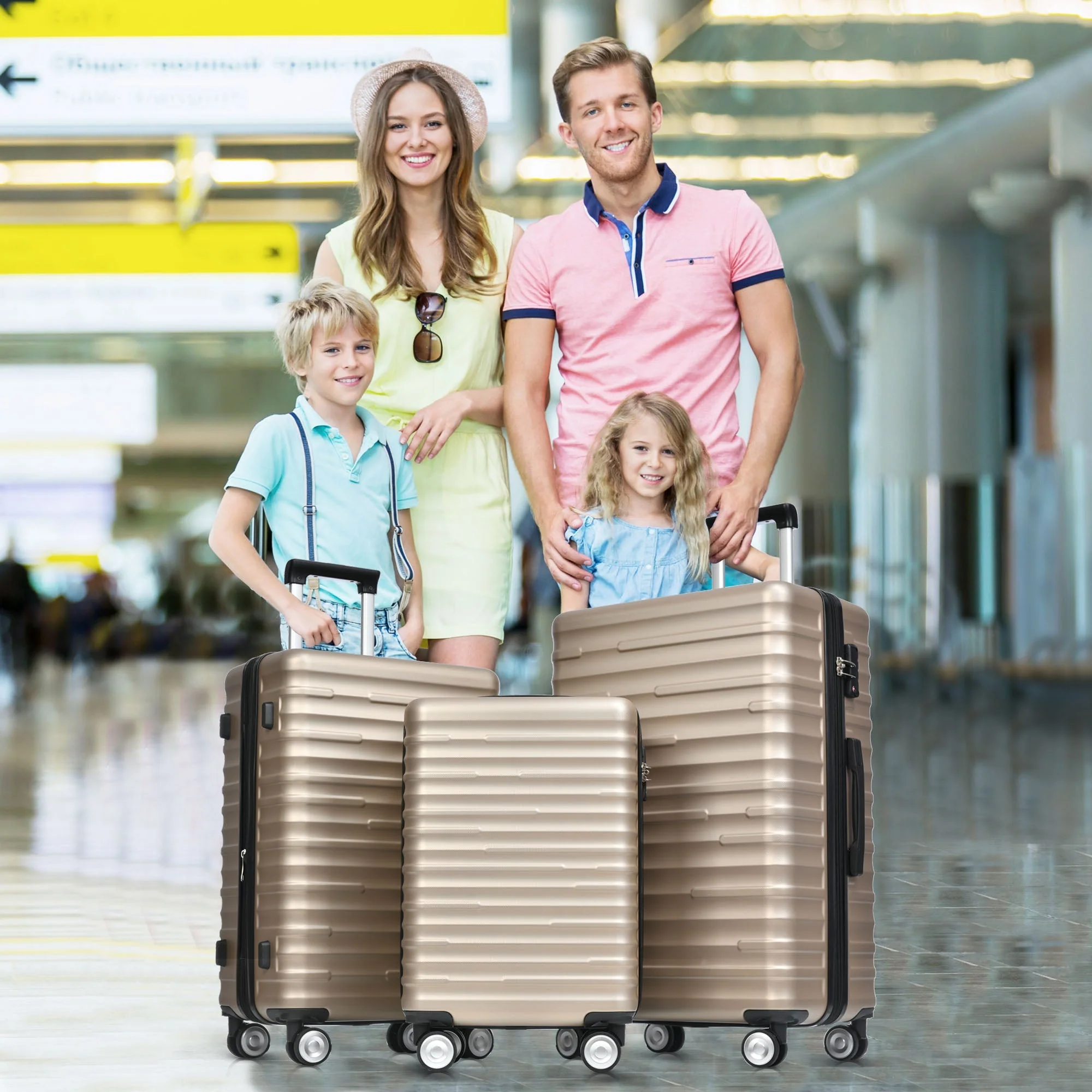 Luggage Set - Expandable, TSA Lock, Waterproof, Telescopic Handle, Gold ABS - Image 3