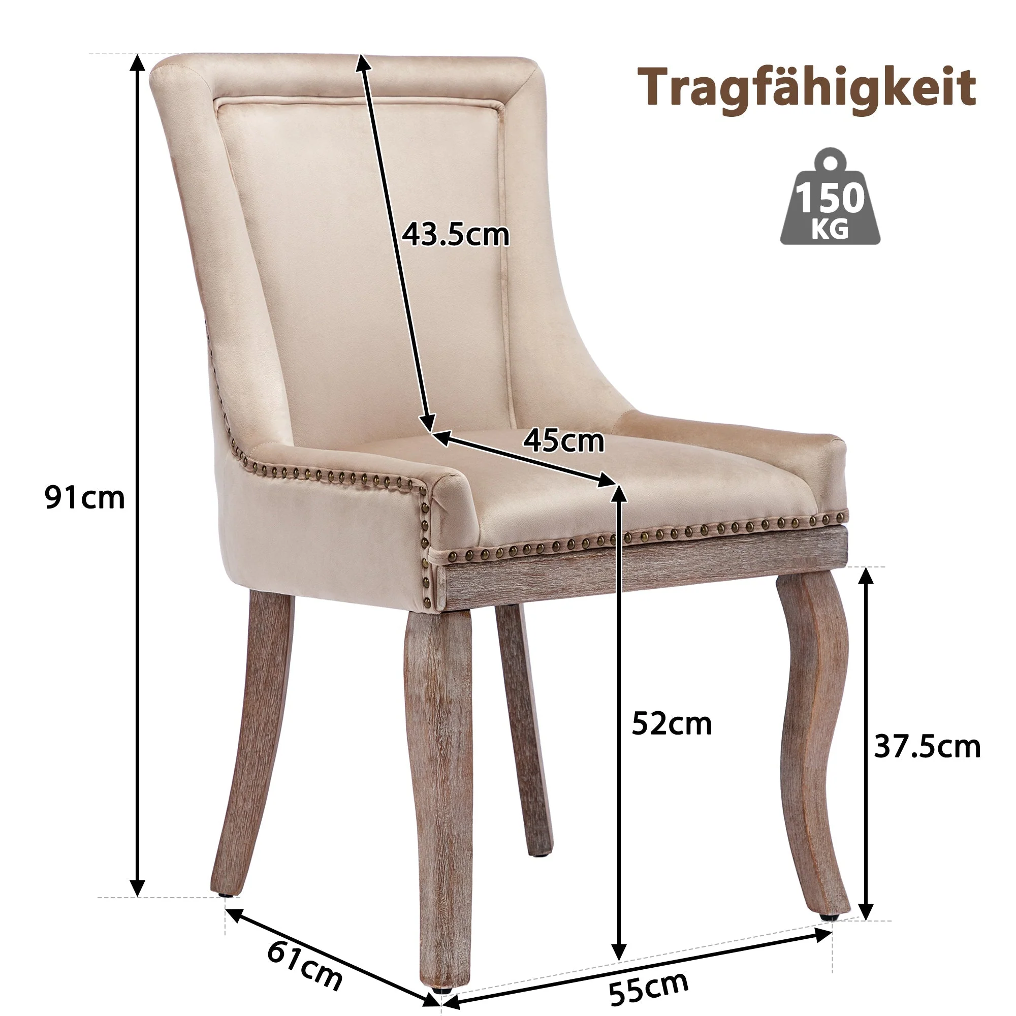 Luxurious Dining Chair Set of 6 Upholstered Nailhead Trim Solid Wood Legs Beige Velvet - Image 10