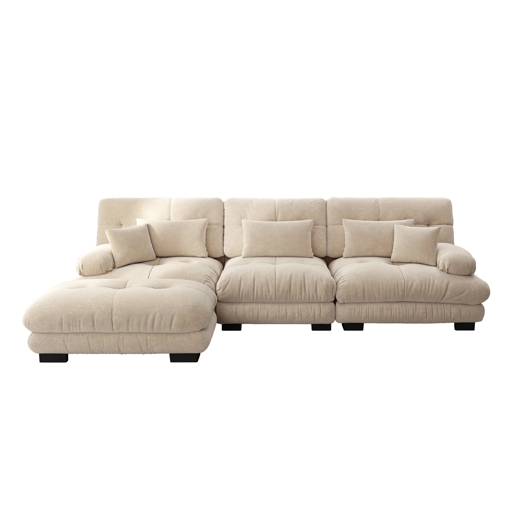 Luxurious Modular Corner Sofa L-Shaped Deep Sleeper Ottoman, Corduroy Chenille Light Brown - Image 4